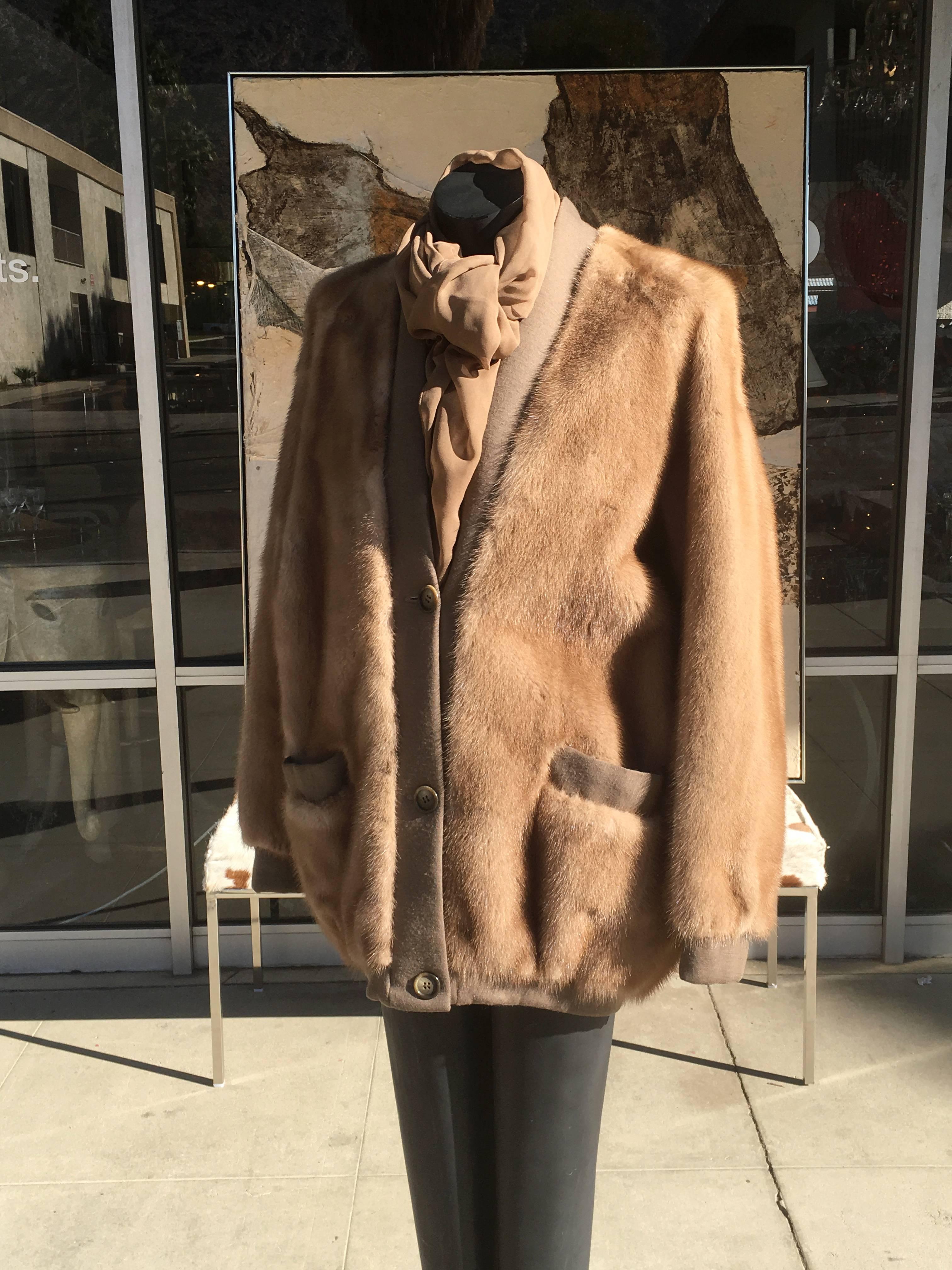 Chic 1970s Pierre Balmain Mink Cardigan Jacket In Excellent Condition In Palm Springs, CA