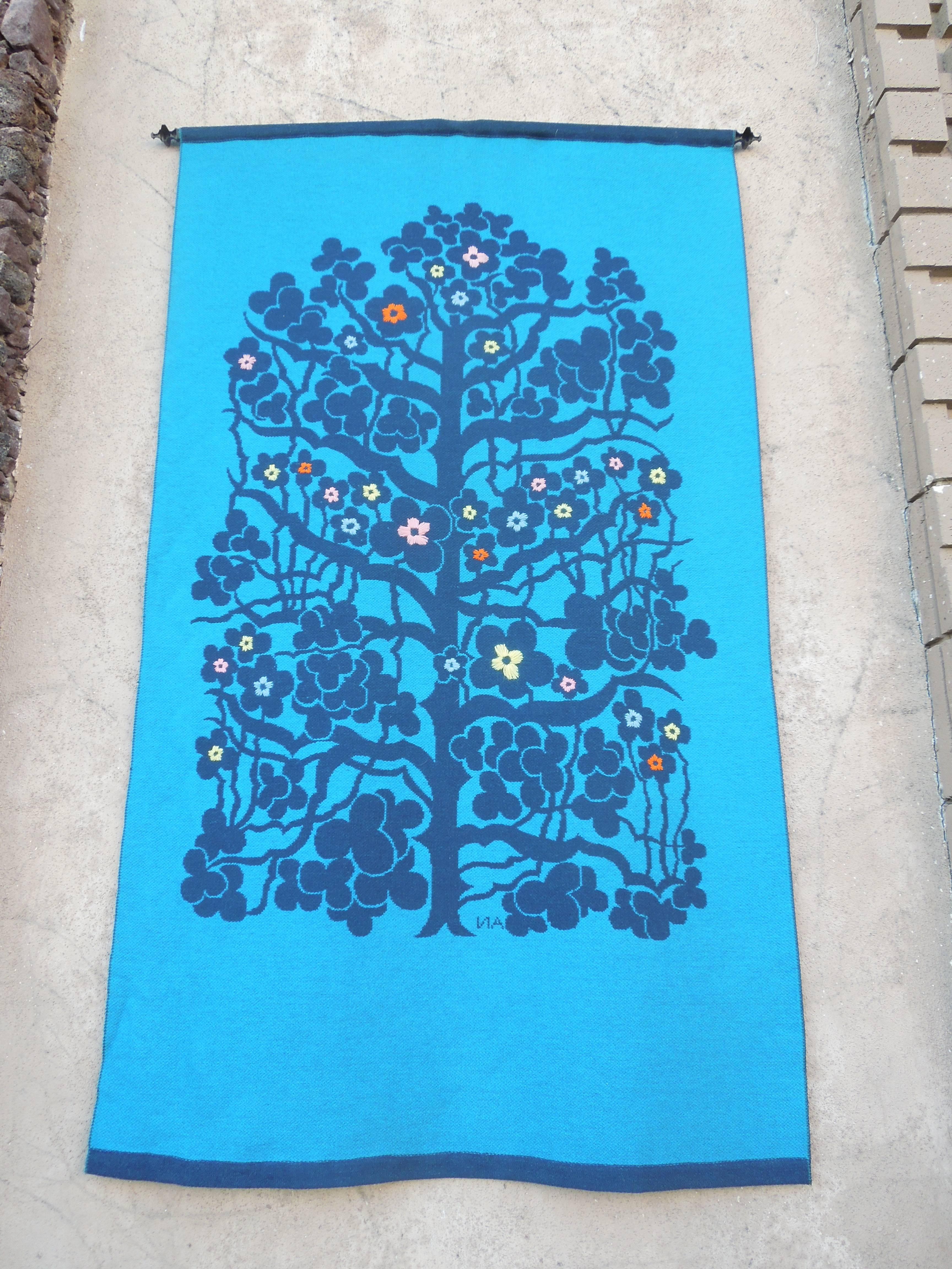 Monumental Mid-Century Swedish Tapestry of the Tree of Life Design In Excellent Condition In Palm Springs, CA