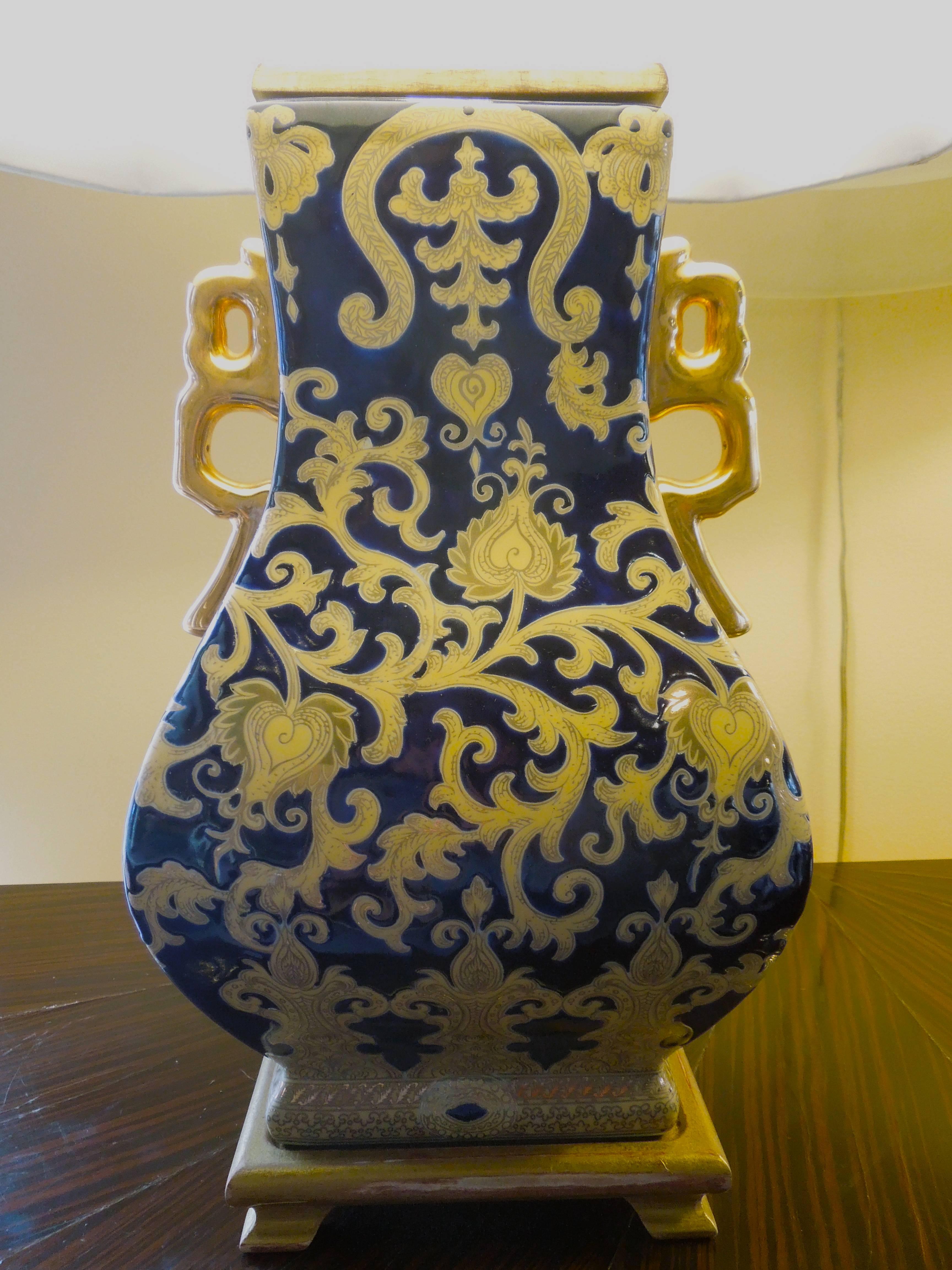 navy and gold lamps