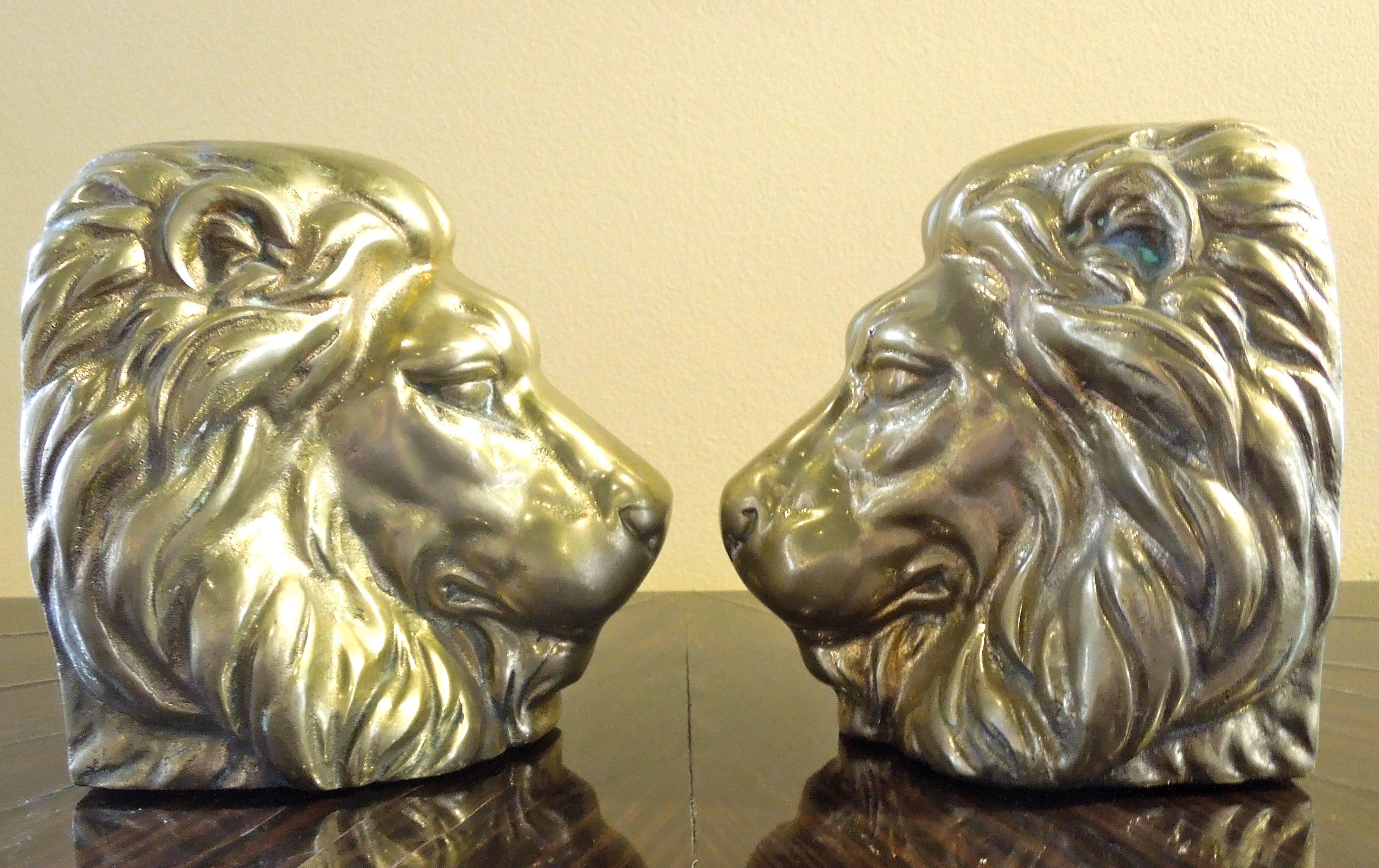 brass lion bookends