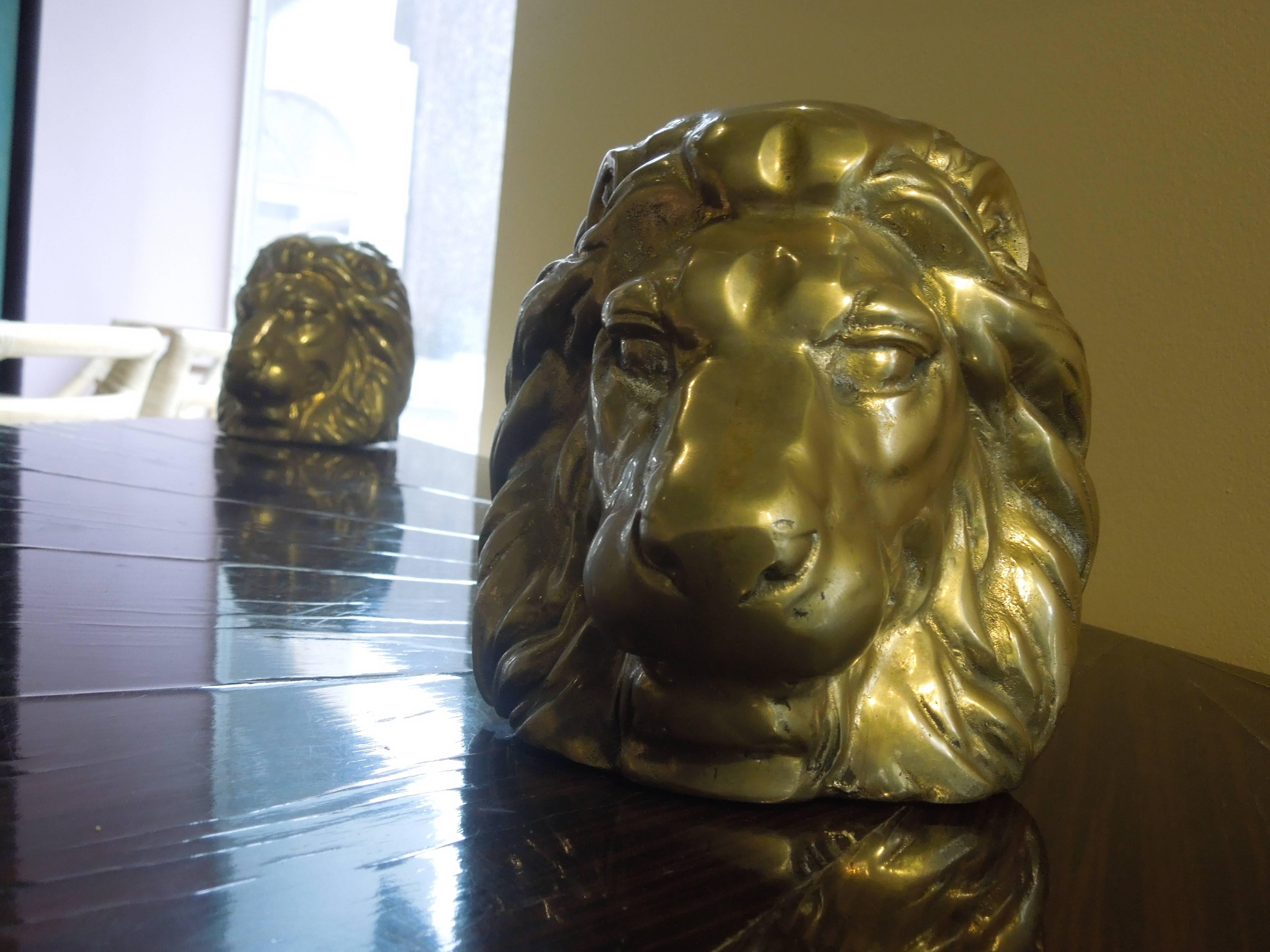 Mid-Century Modern Solid Brass Lion Mid-Century Bookends