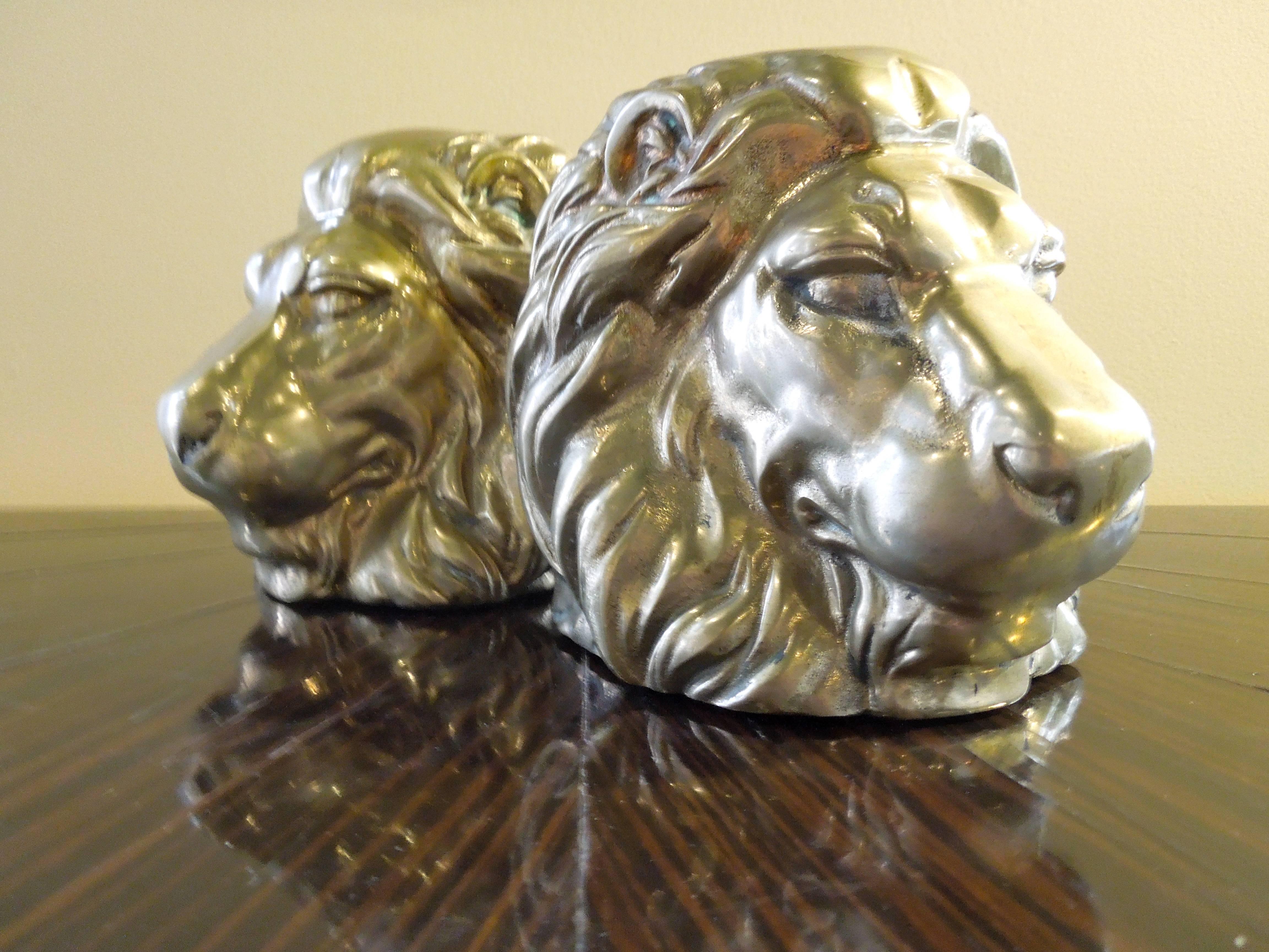 Unknown Solid Brass Lion Mid-Century Bookends