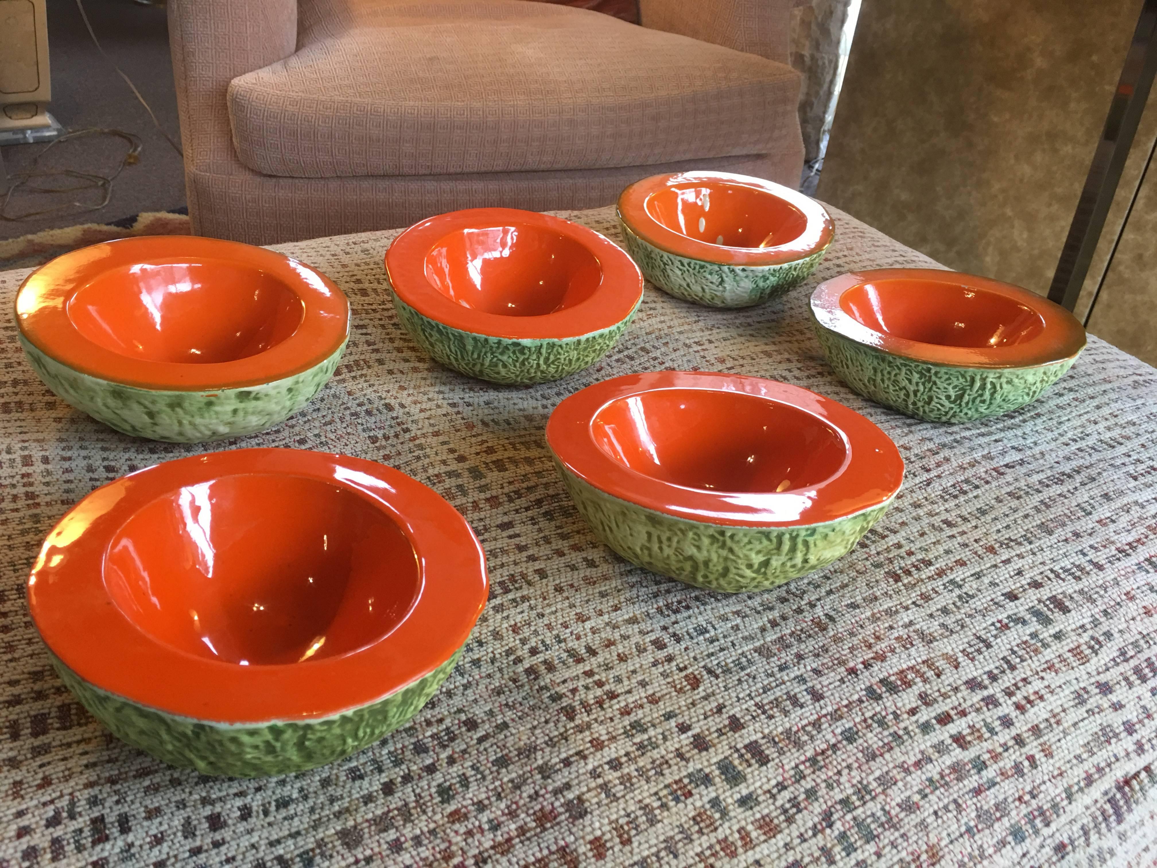 Set of Six Rare Mid-Century Italian Cantaloupe Bowls by Langbein 4