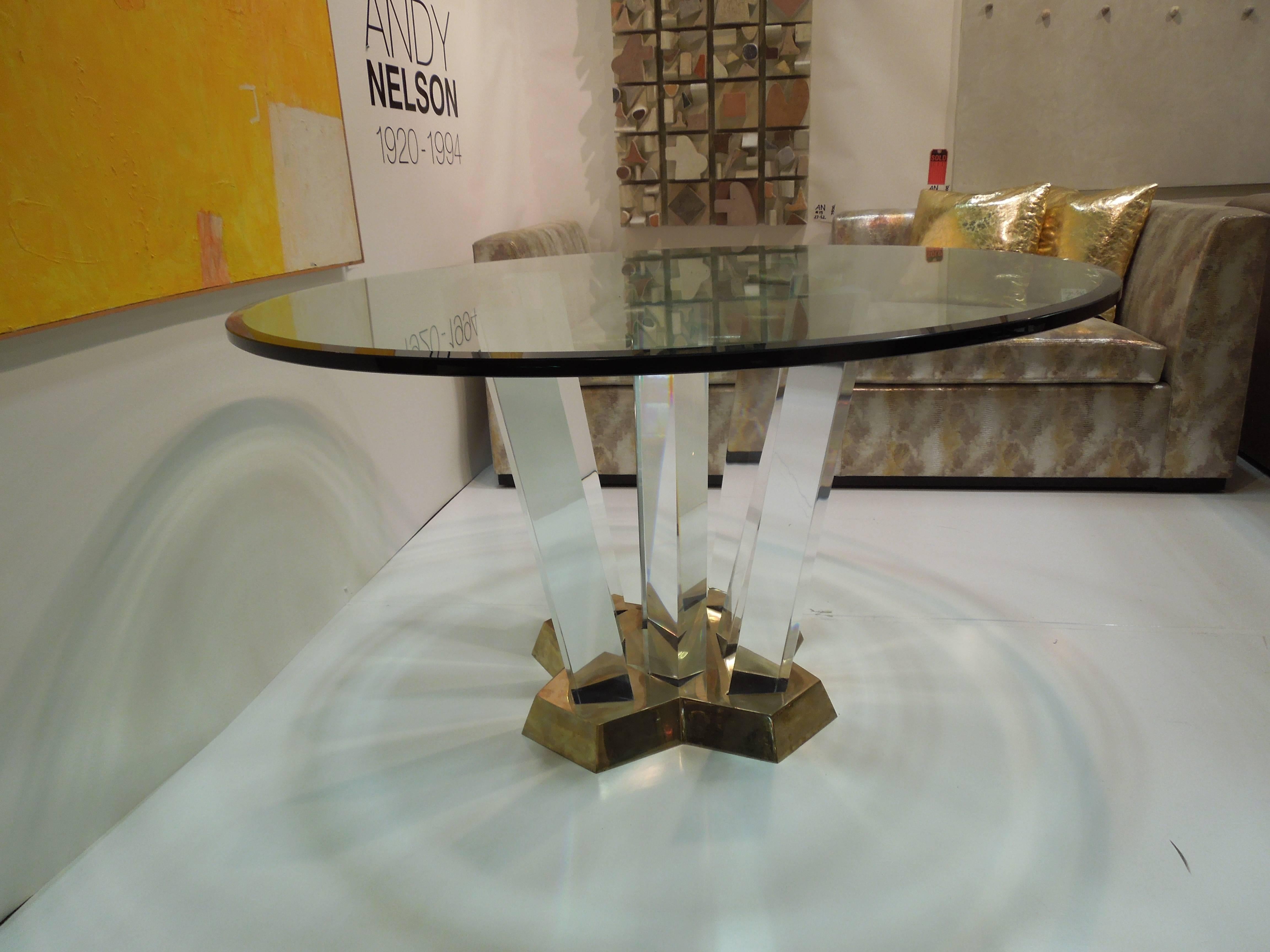 Spectacular Spectrum Ltd. Dining Table in Brass Lucite and Glass 1