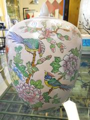 Rare Pair of Light Pink Chinoiserie Flora and Fauna Ginger Jars
