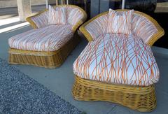 Pair of Large Steve Chase Palm Springs Style Rattan Chaise Lounges