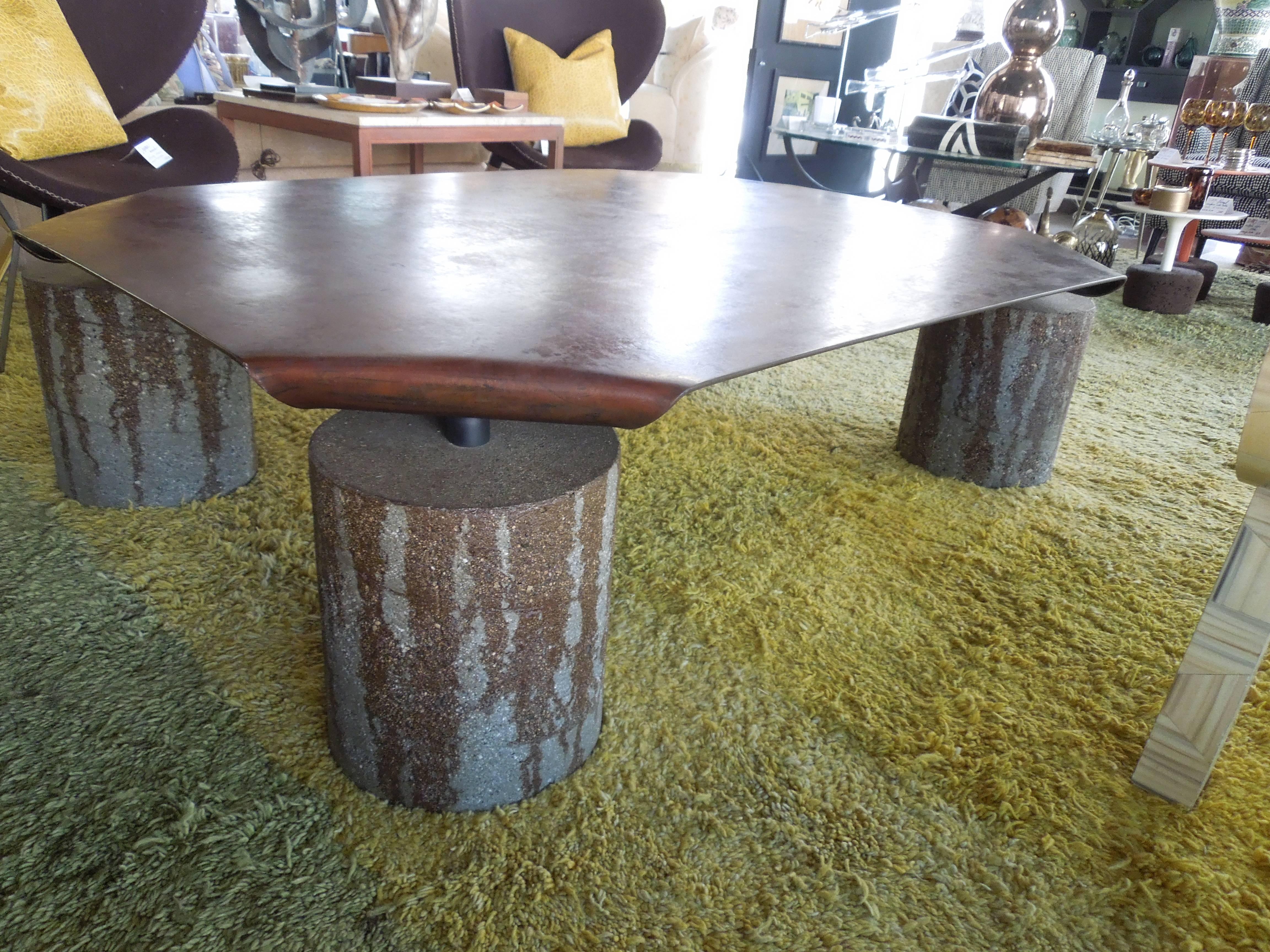 Late 20th Century Custom Palm Springs Modern Iron and Concrete Coffee Table by Jeffrey Jurasky