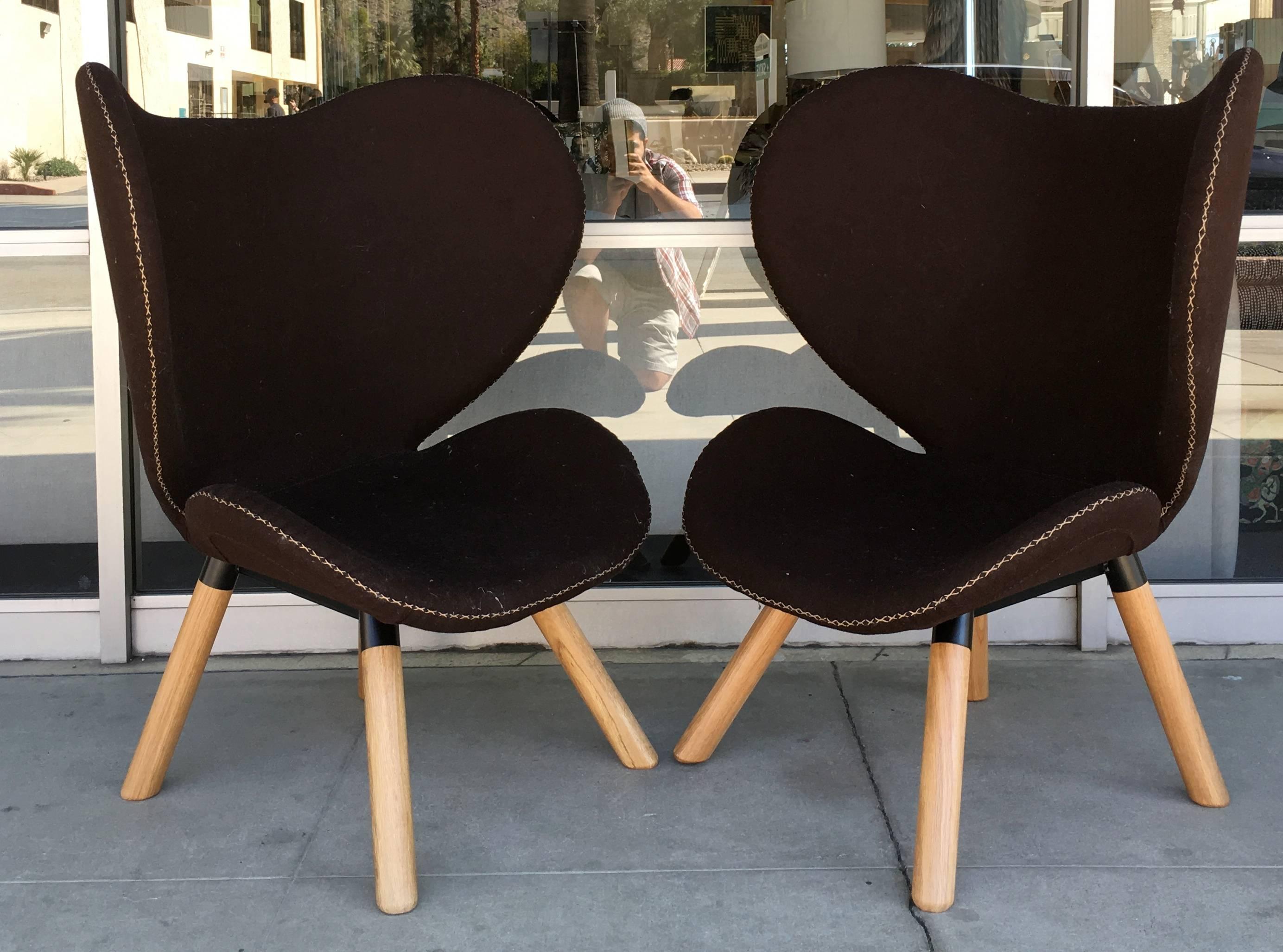 Unknown Pair of Mid-Century Modern Denmark Designed Brown Wool Easy Chairs