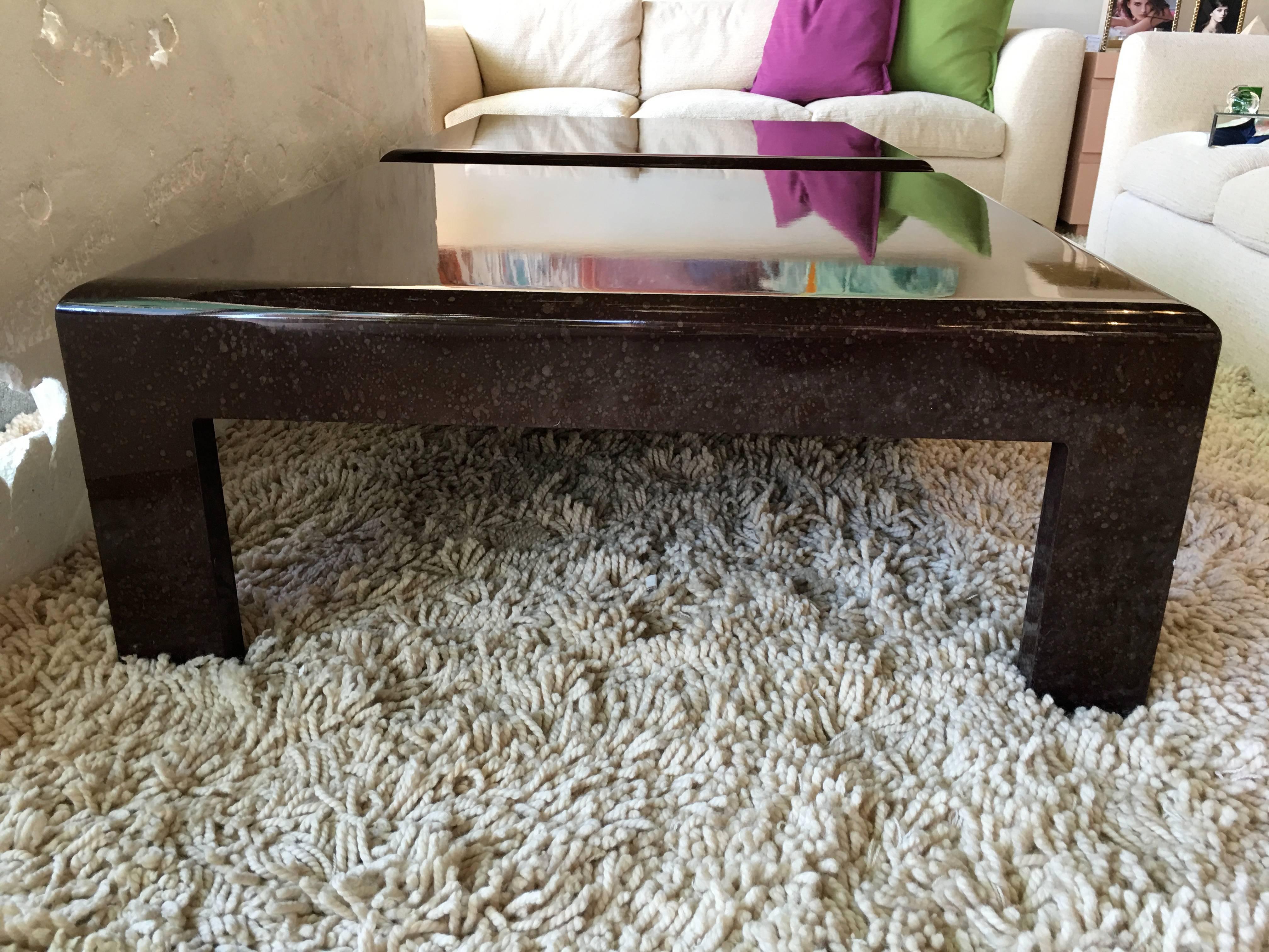 Late 20th Century Pair of Luxe Custom-Made Modern Chocolate Lacquer Coffee Tables