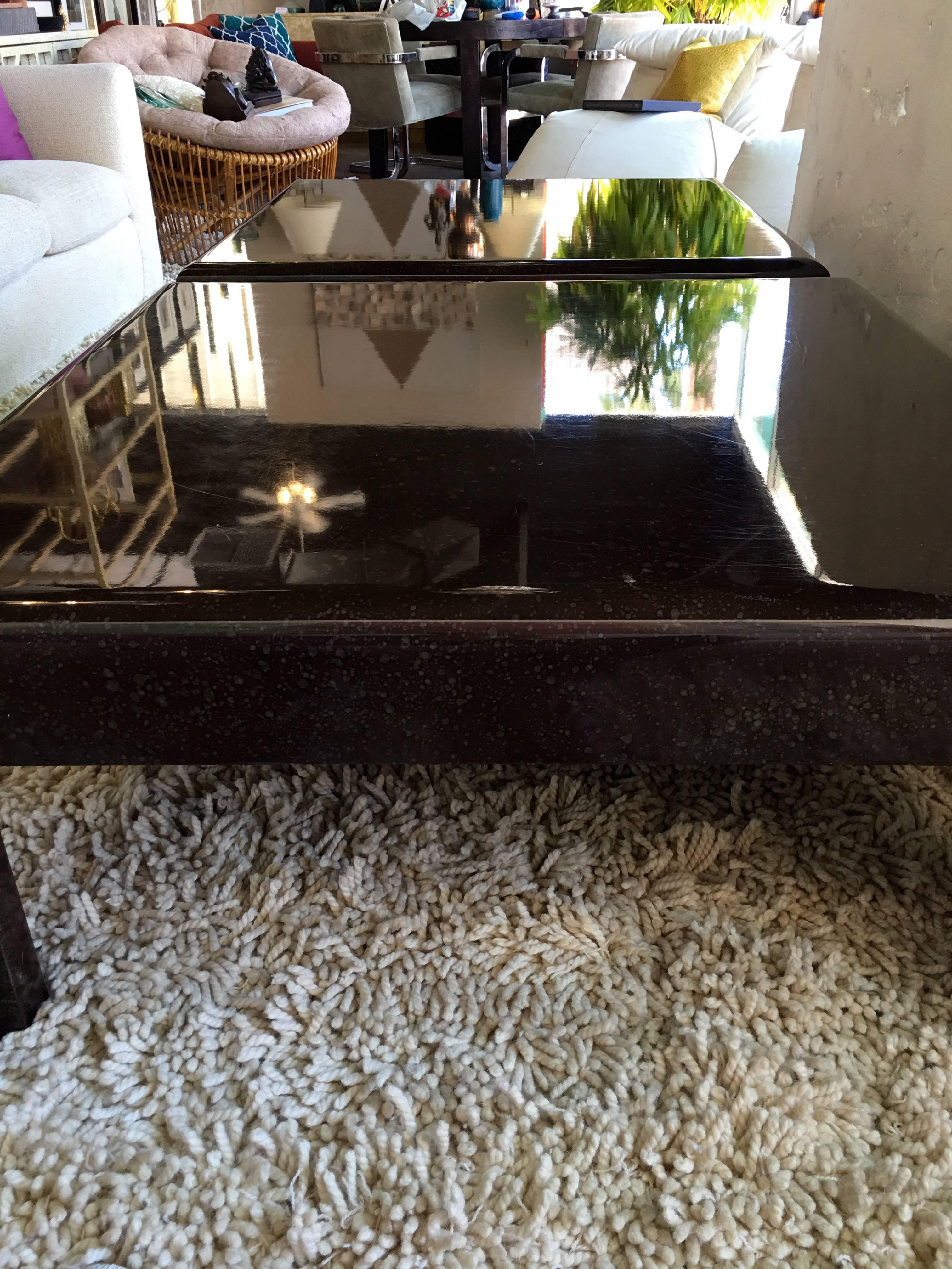 Pair of Luxe Custom-Made Modern Chocolate Lacquer Coffee Tables 2
