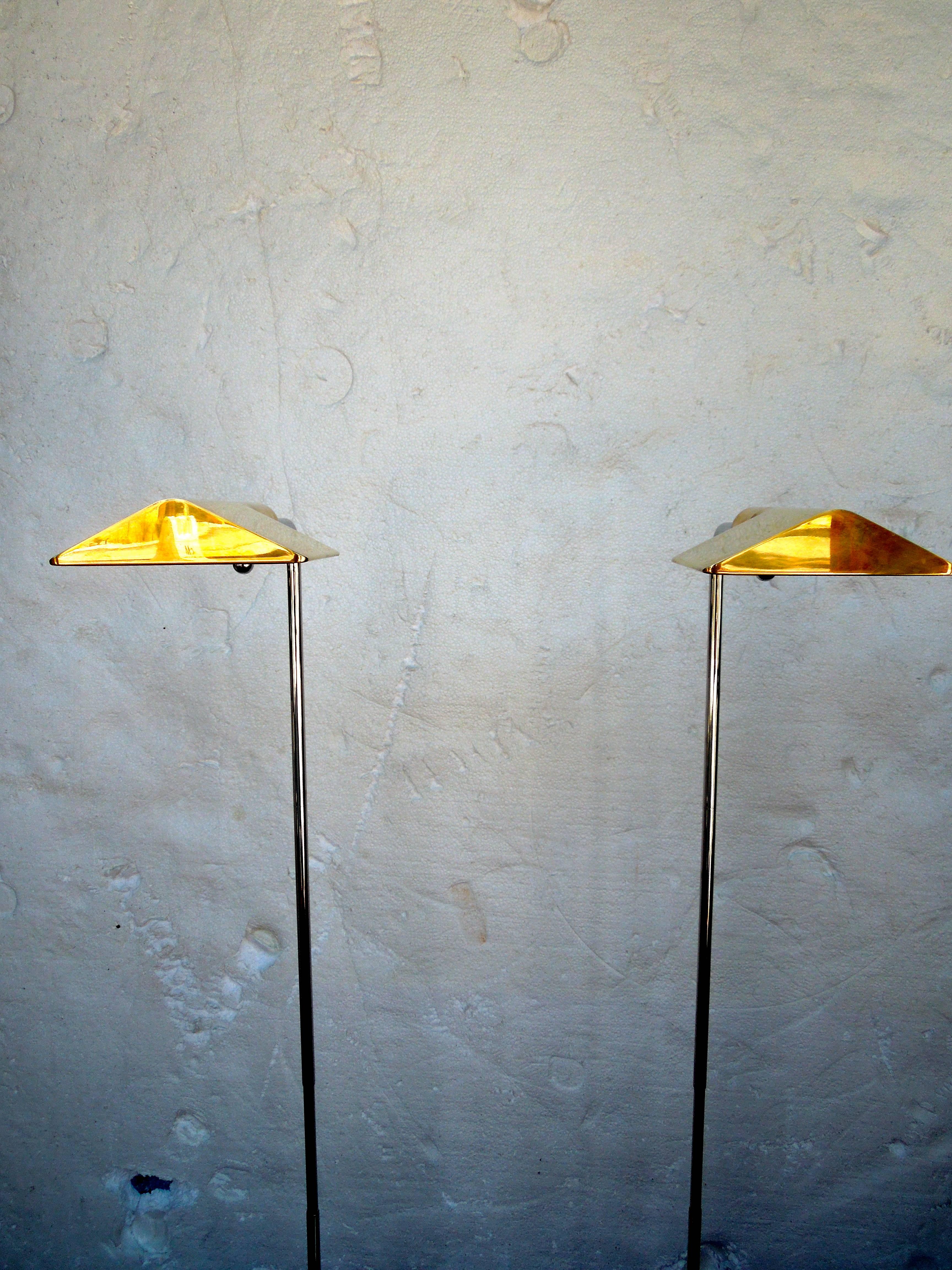 Rare Pair of Signed Cedric Hartman Reading Lamps in Brass and Chrome In Excellent Condition In Palm Springs, CA