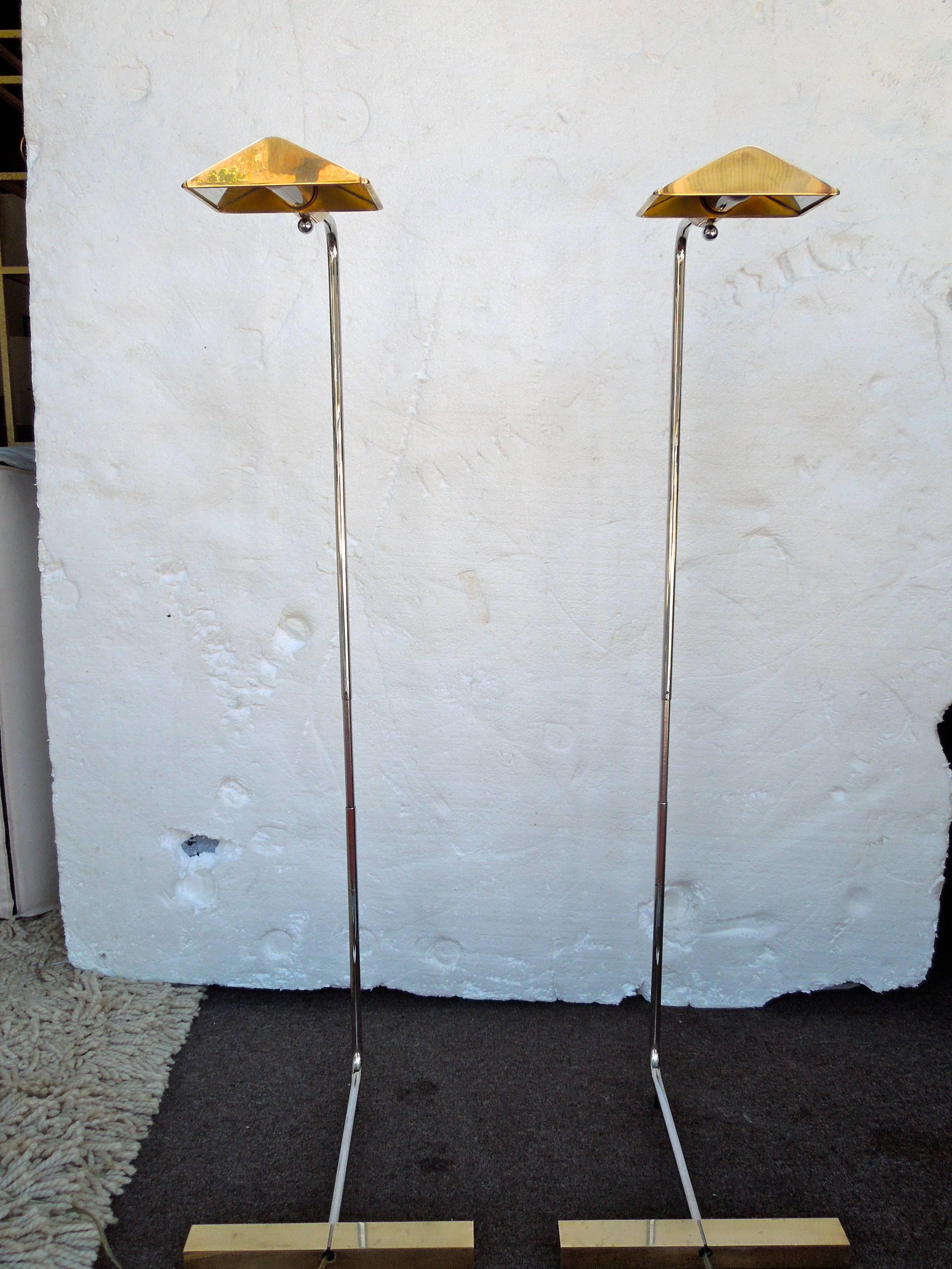 Rare Pair of Signed Cedric Hartman Reading Lamps in Brass and Chrome 1