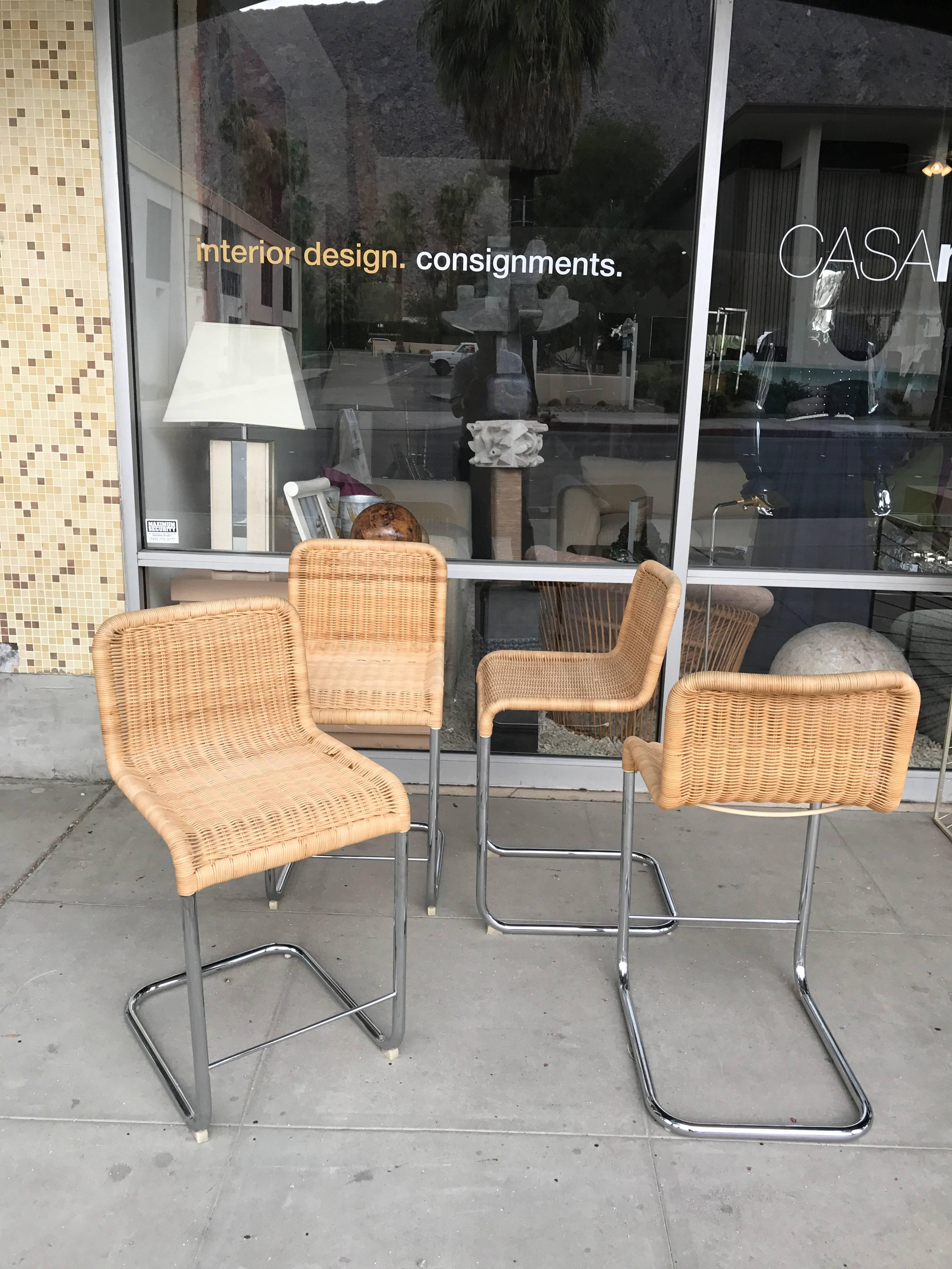 1970s Modern Style Wicker Barstools In Good Condition In Palm Springs, CA