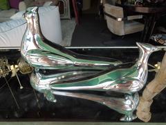 Vintage Silver Metallic Ceramic Pair of Birds by Jaru, California