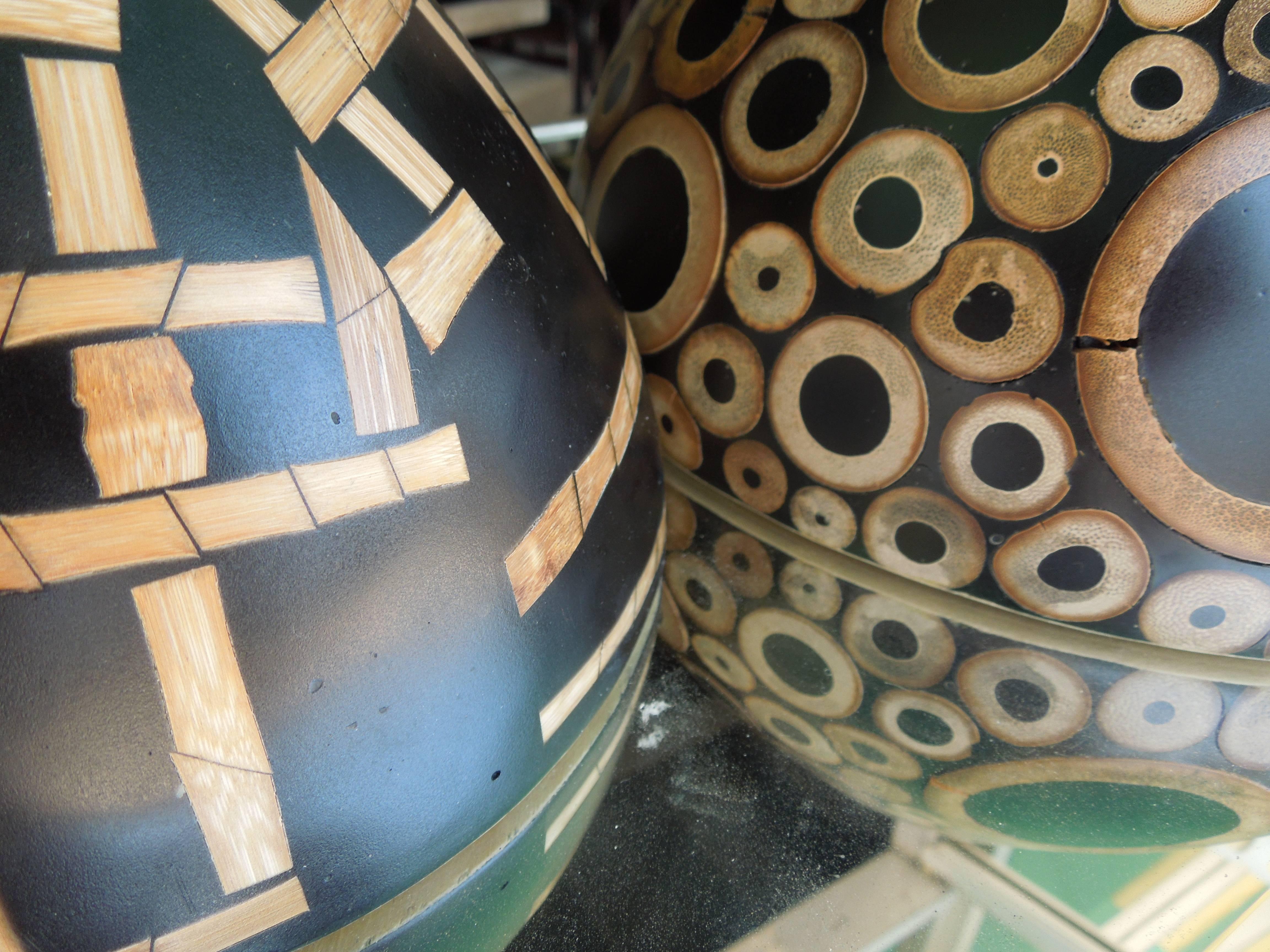Modern Pair of Handmade Decorative Bamboo Bowls by R & Y Augousti