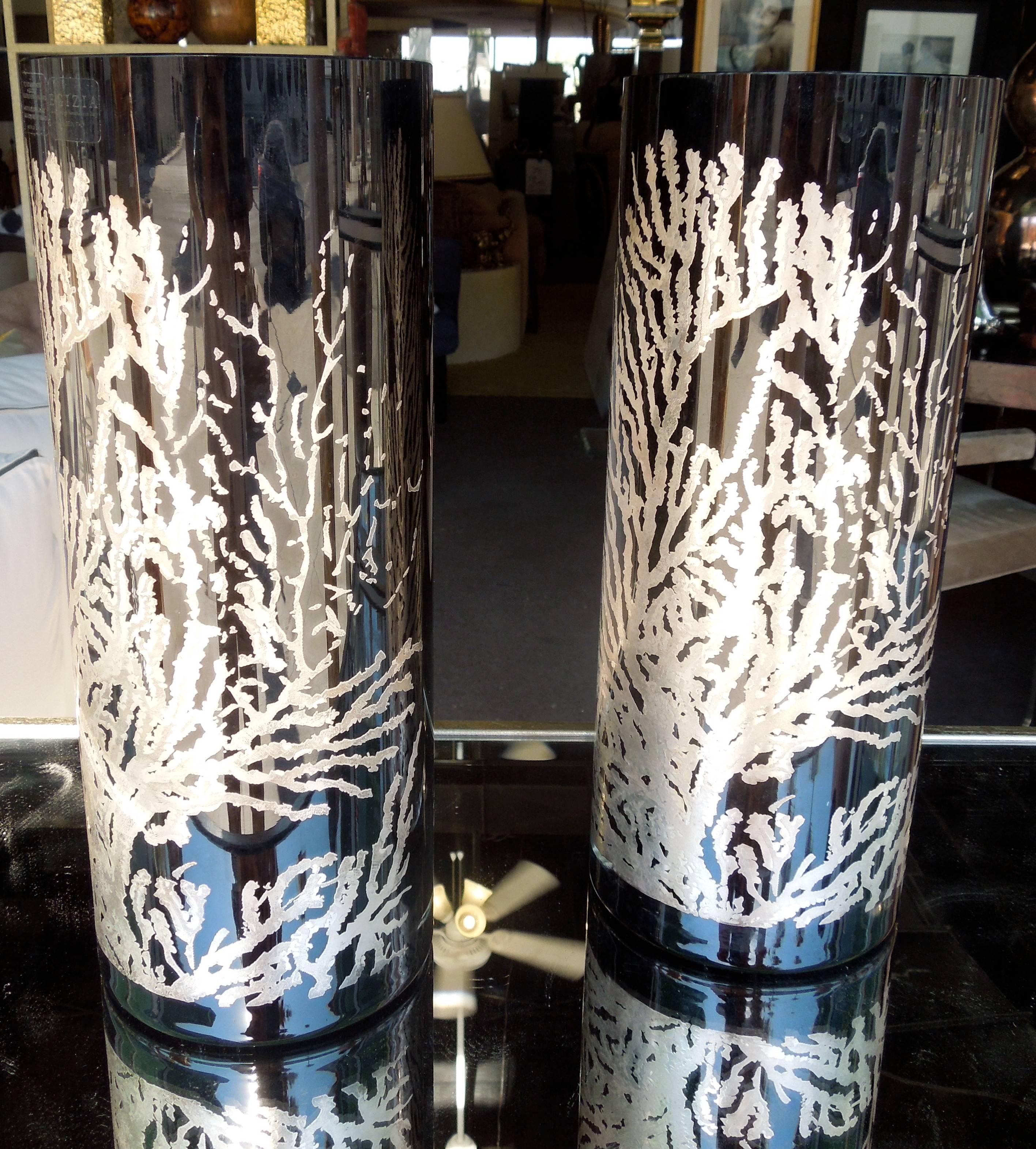 Contemporary Pair Modern Black Glass and Silver Metallic Egizia Vases by Ninchi & Locatteli