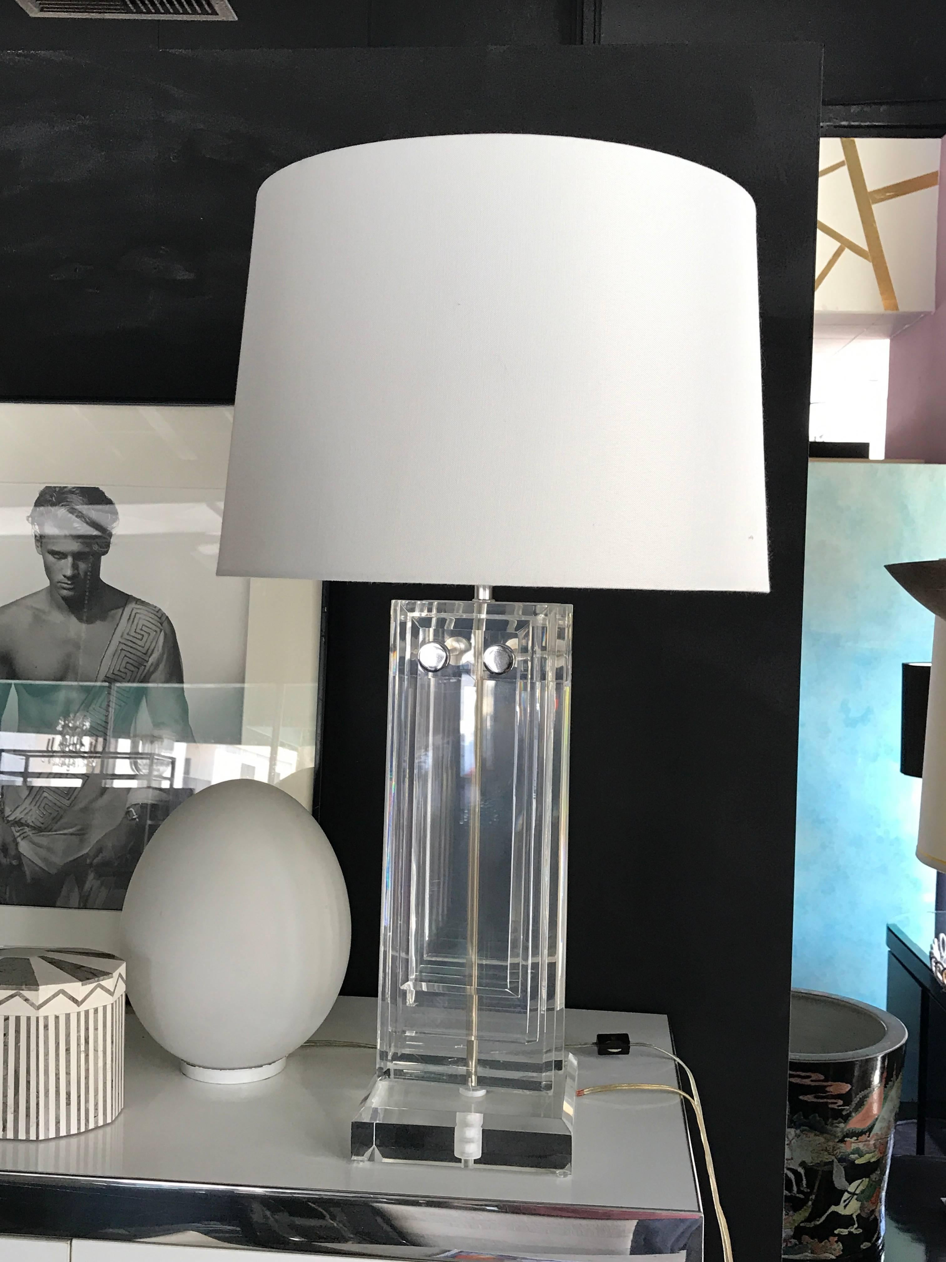 Unknown Large 1970s Modern Lucite and Chrome Table Lamp