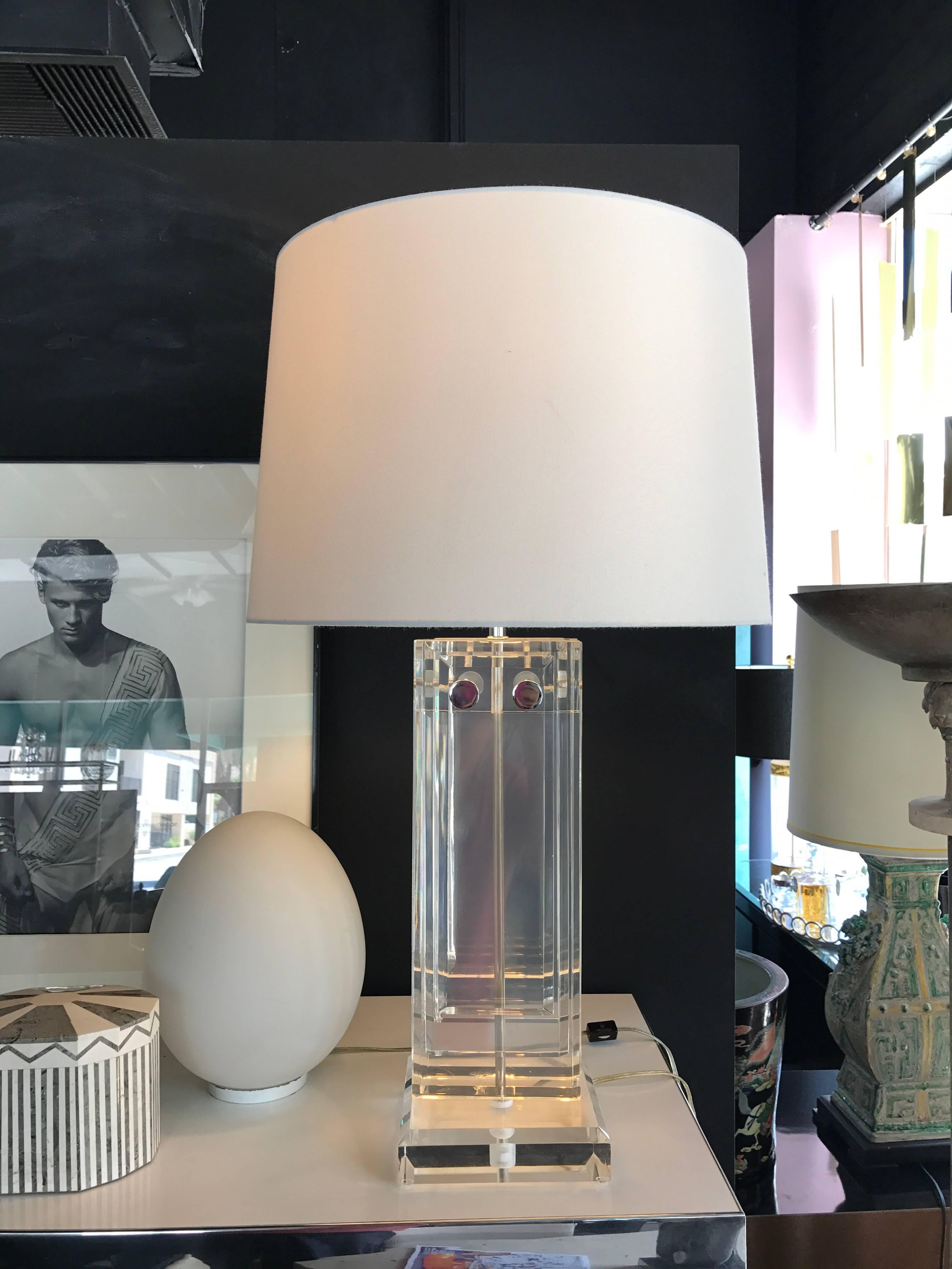 Large 1970s Modern Lucite and Chrome Table Lamp 2