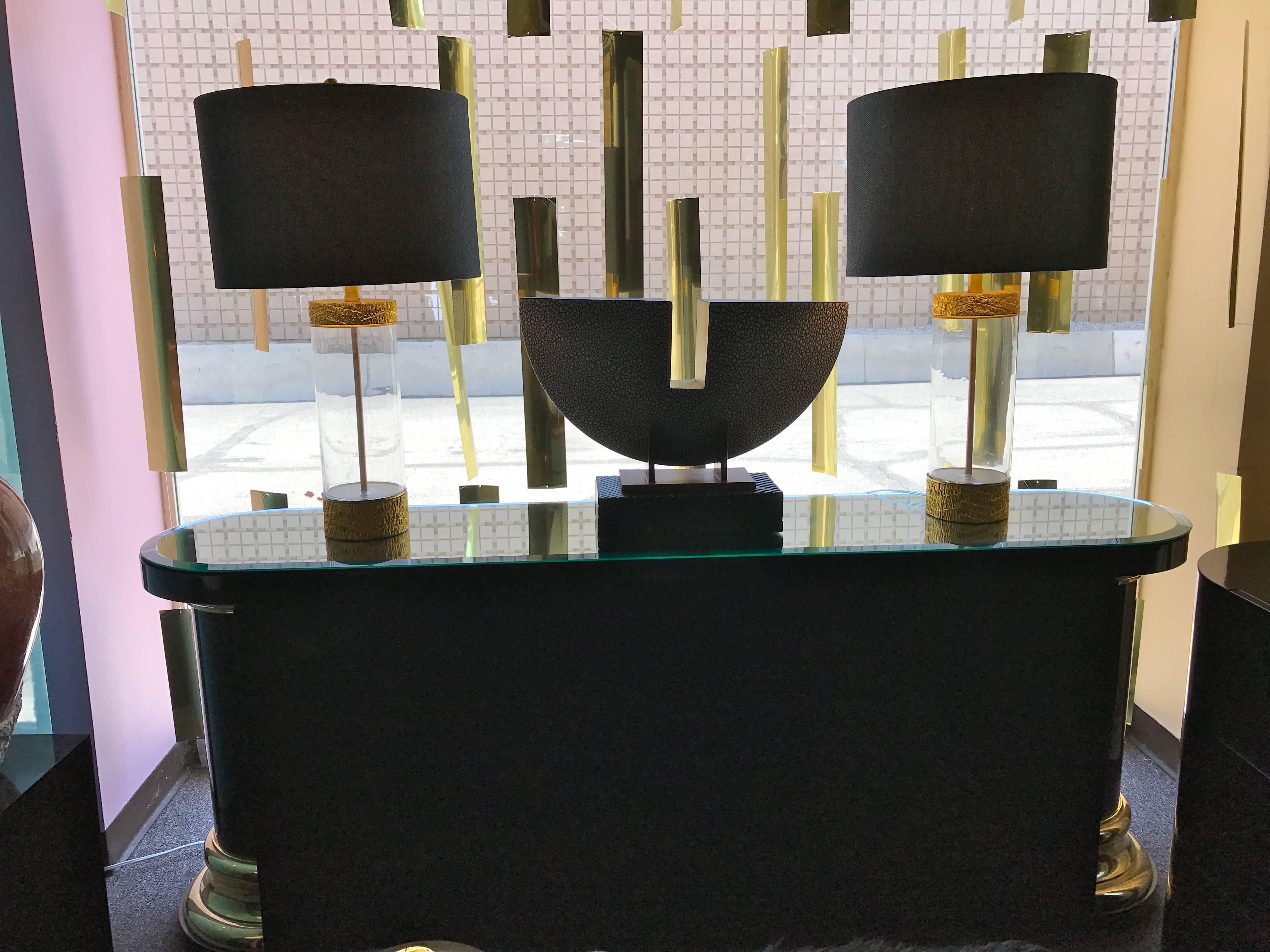 Unknown Pair of Very Chic Gold, Glass, Modern Table Lamps in the Style of Steve Chase