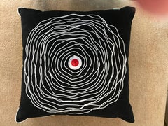 Pair of Black and White Modern Art Decorative Embroidered Cord Pillows