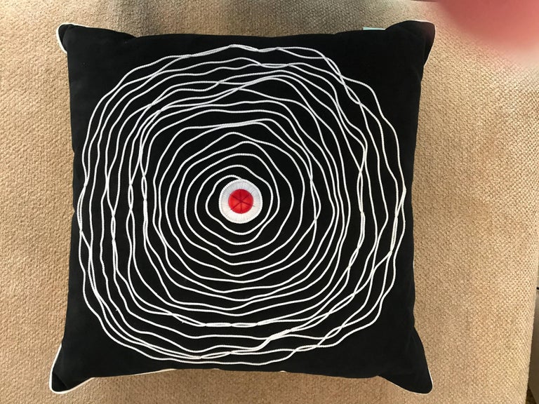 Pair of Black and White Modern Art Decorative Embroidered Cord Pillows