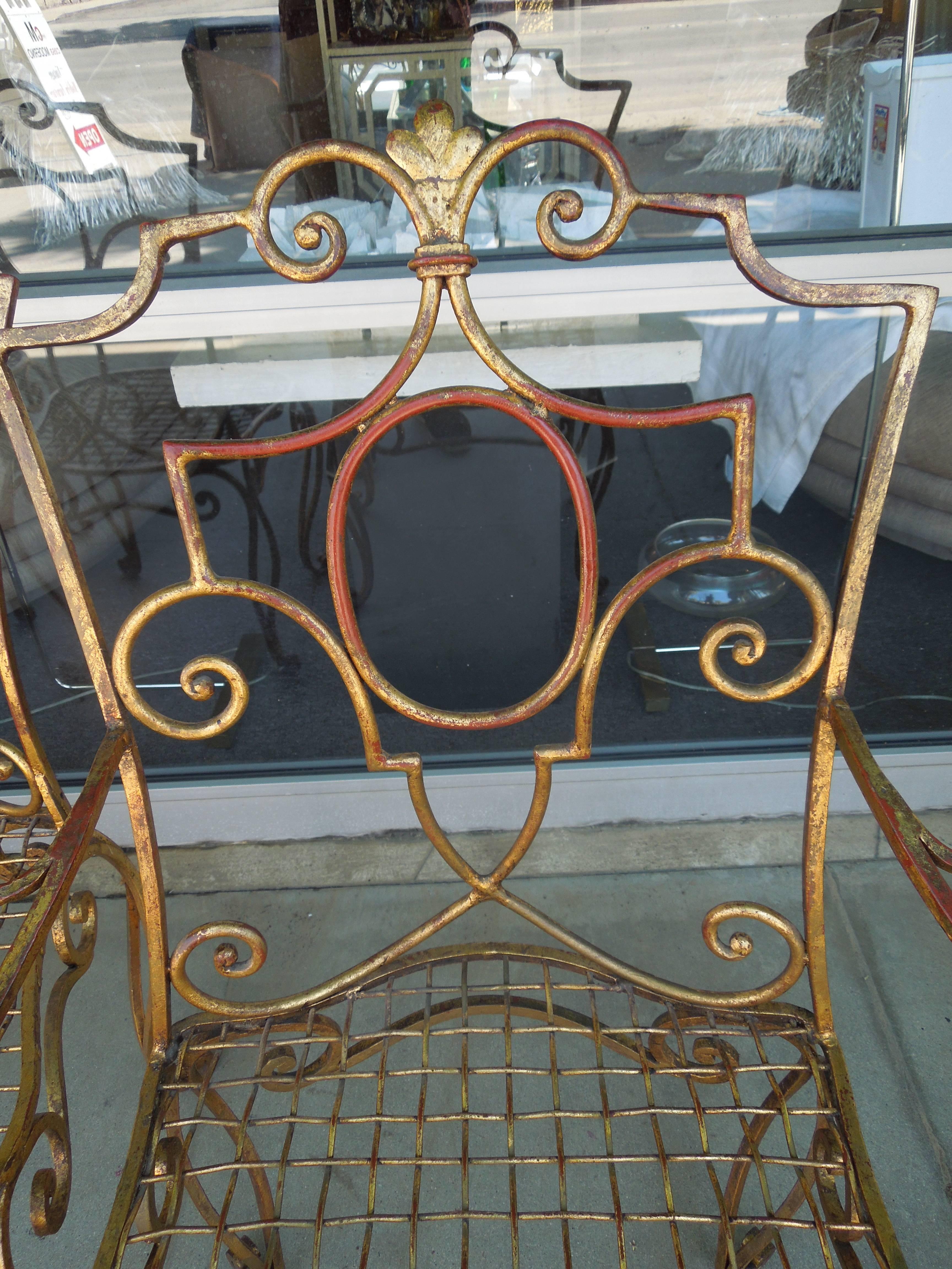 20th Century French Moderne Set of Four Gold Gilt Iron Chairs by Jean-Charles Moreux