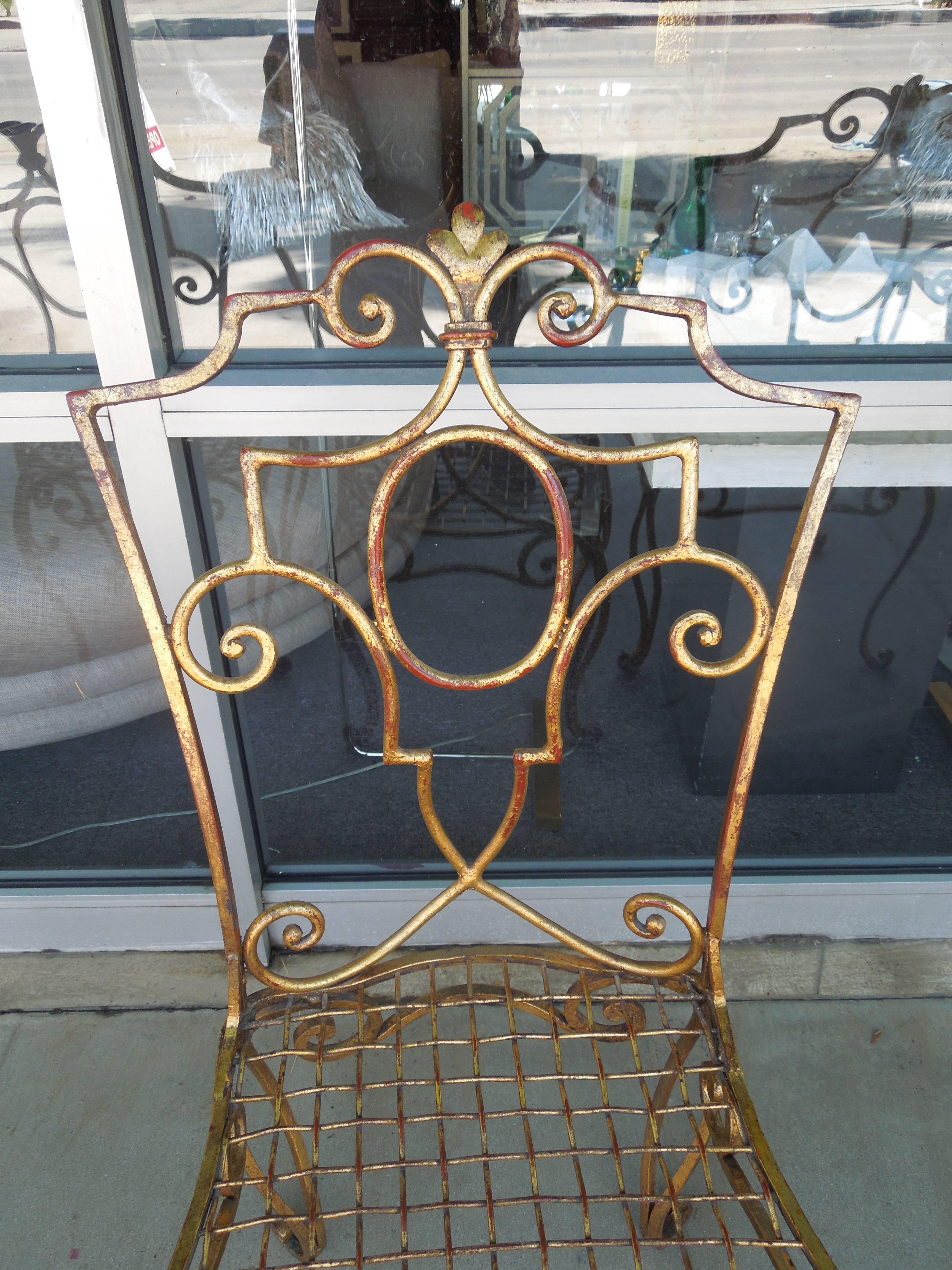 French Moderne Set of Four Gold Gilt Iron Chairs by Jean-Charles Moreux 2