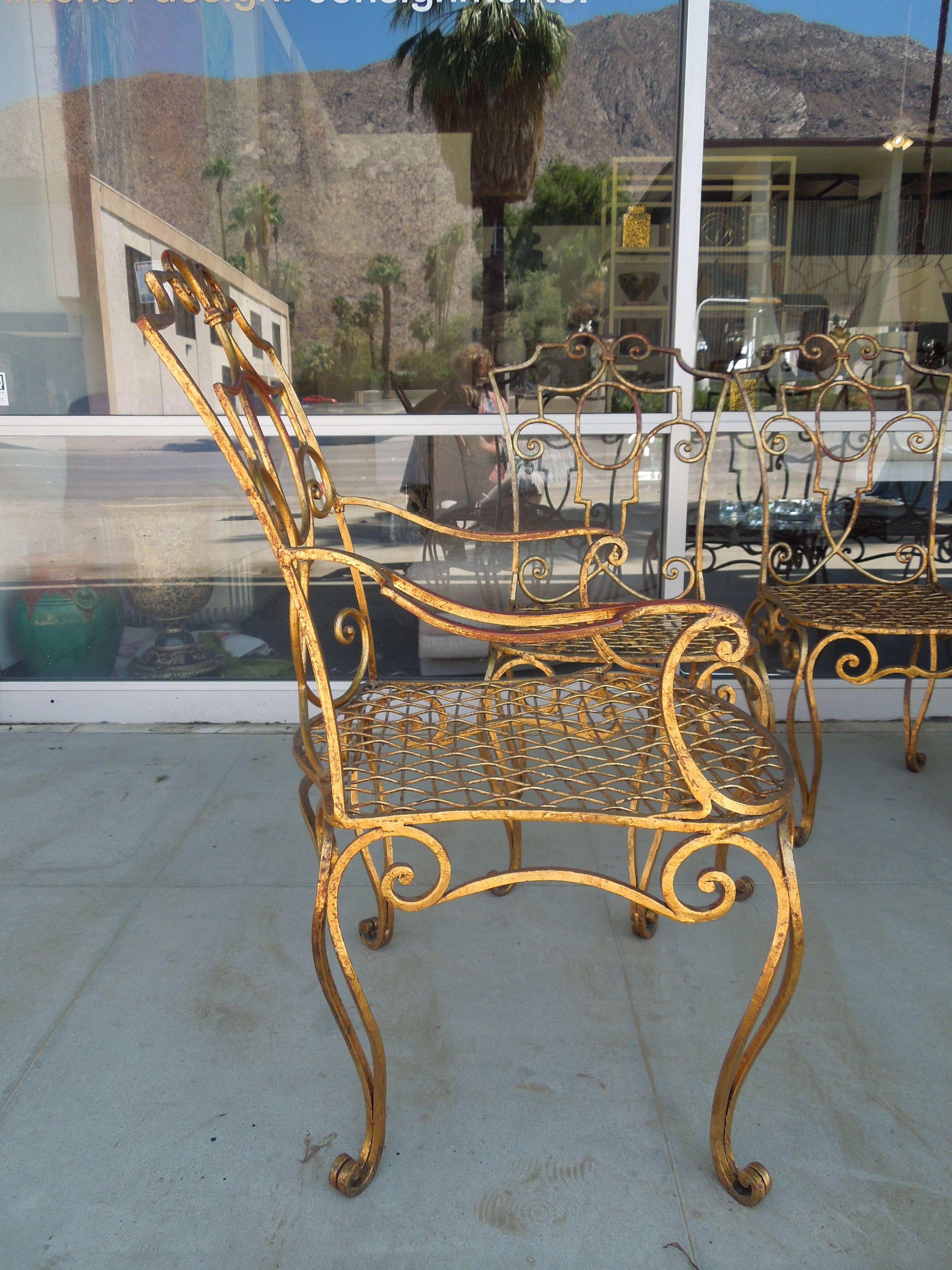 French Moderne Set of Four Gold Gilt Iron Chairs by Jean-Charles Moreux 3
