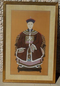Pair of Large Original Chinoiserie Emperor and Empress Paintings