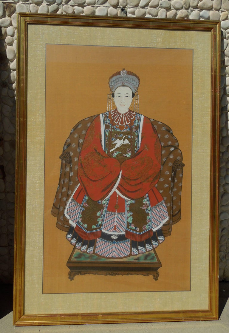 Pair of Large Original Chinoiserie Emperor and Empress Paintings at 1stDibs