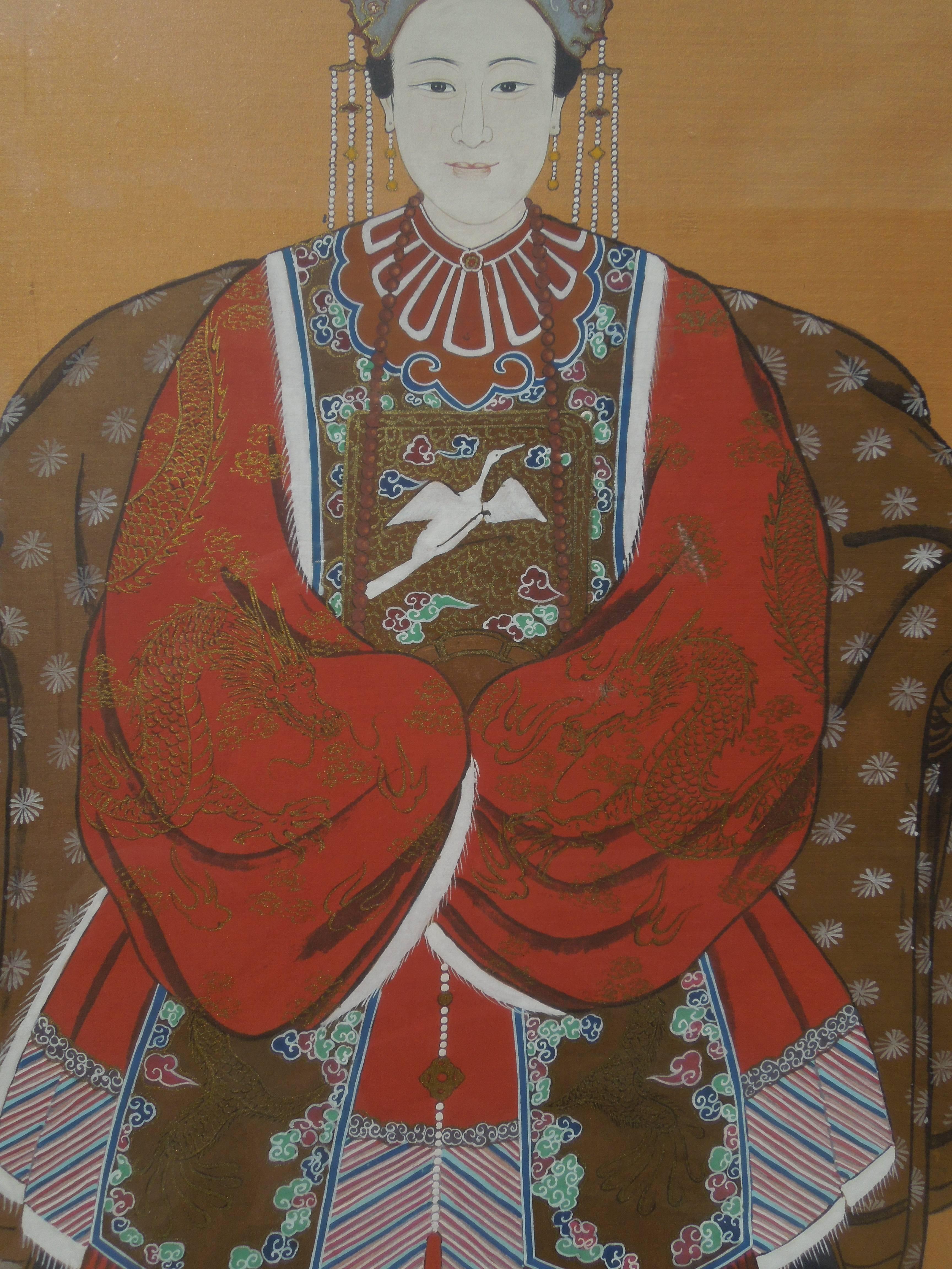 Chinese Pair of Large Original Chinoiserie Emperor and Empress Paintings