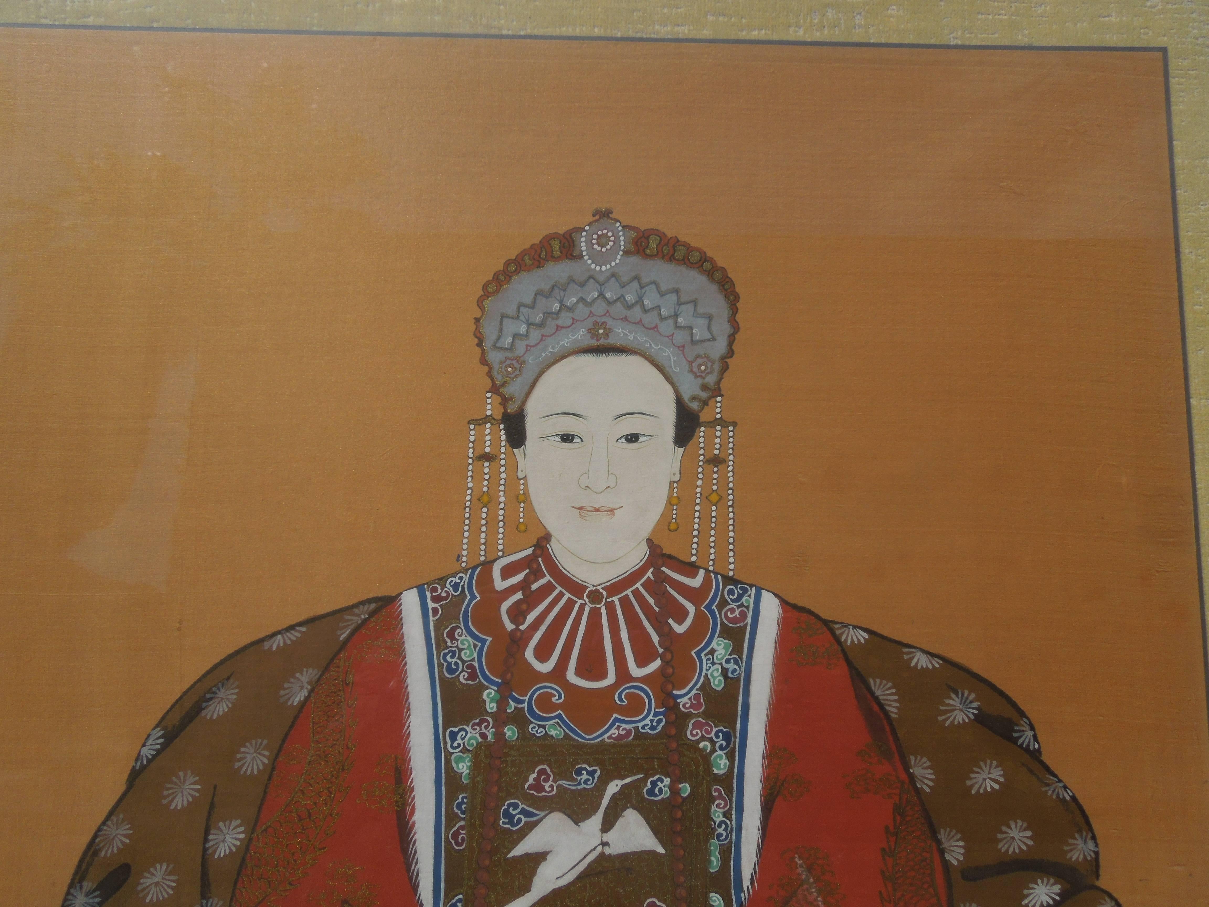 20th Century Pair of Large Original Chinoiserie Emperor and Empress Paintings