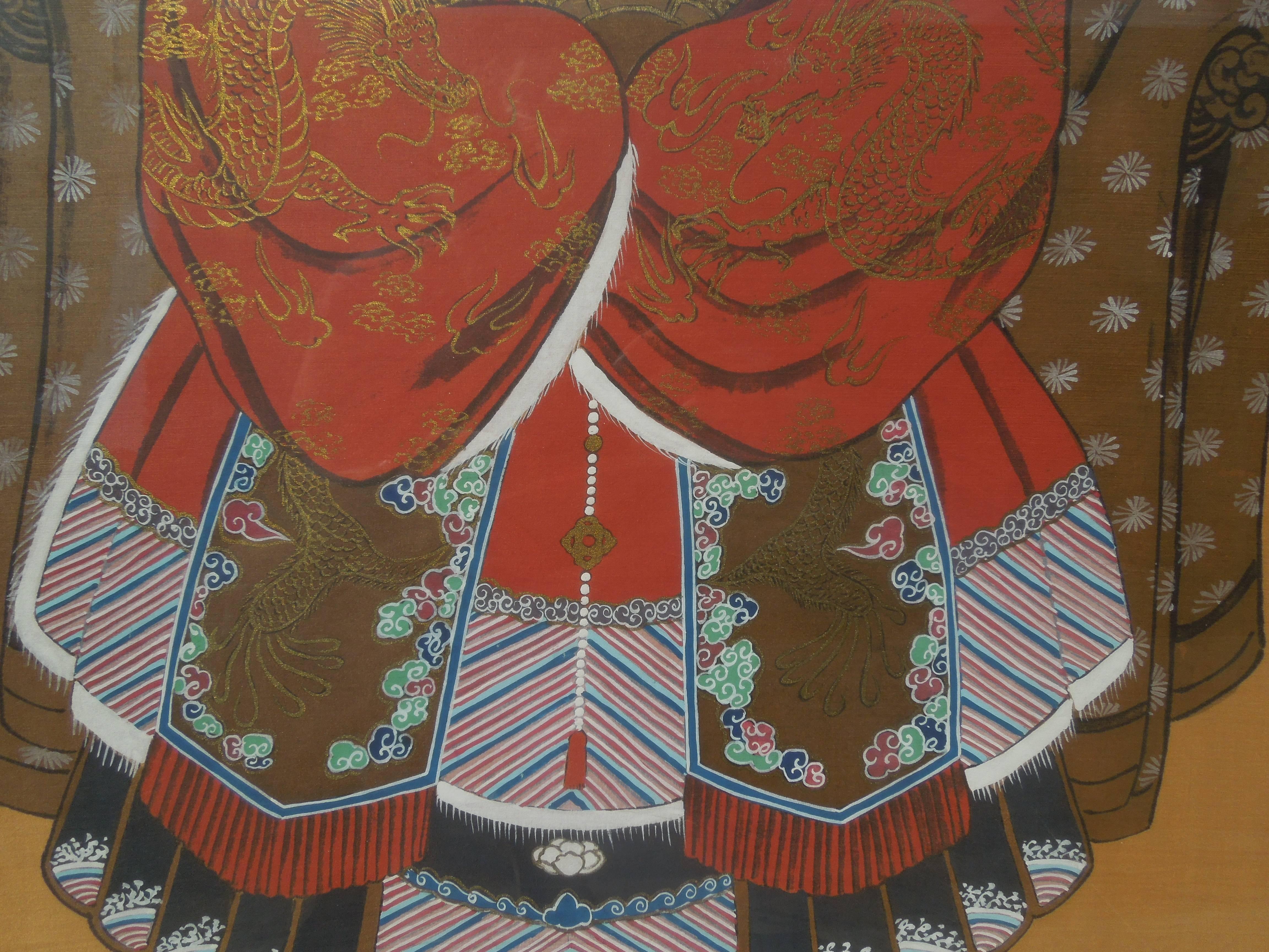 Pair of Large Original Chinoiserie Emperor and Empress Paintings 2