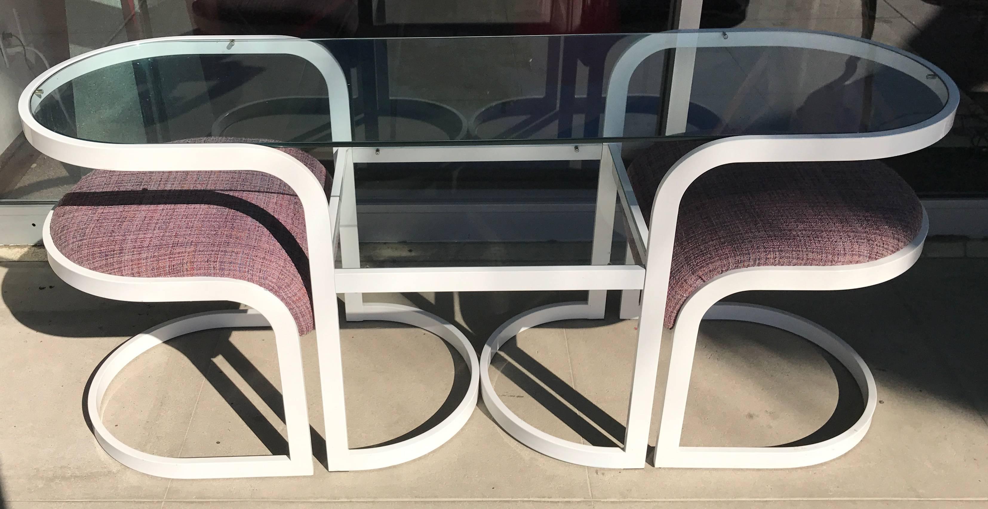 American Milo Baughman for DIA Metal and Glass Modern Console Table and Bench Set