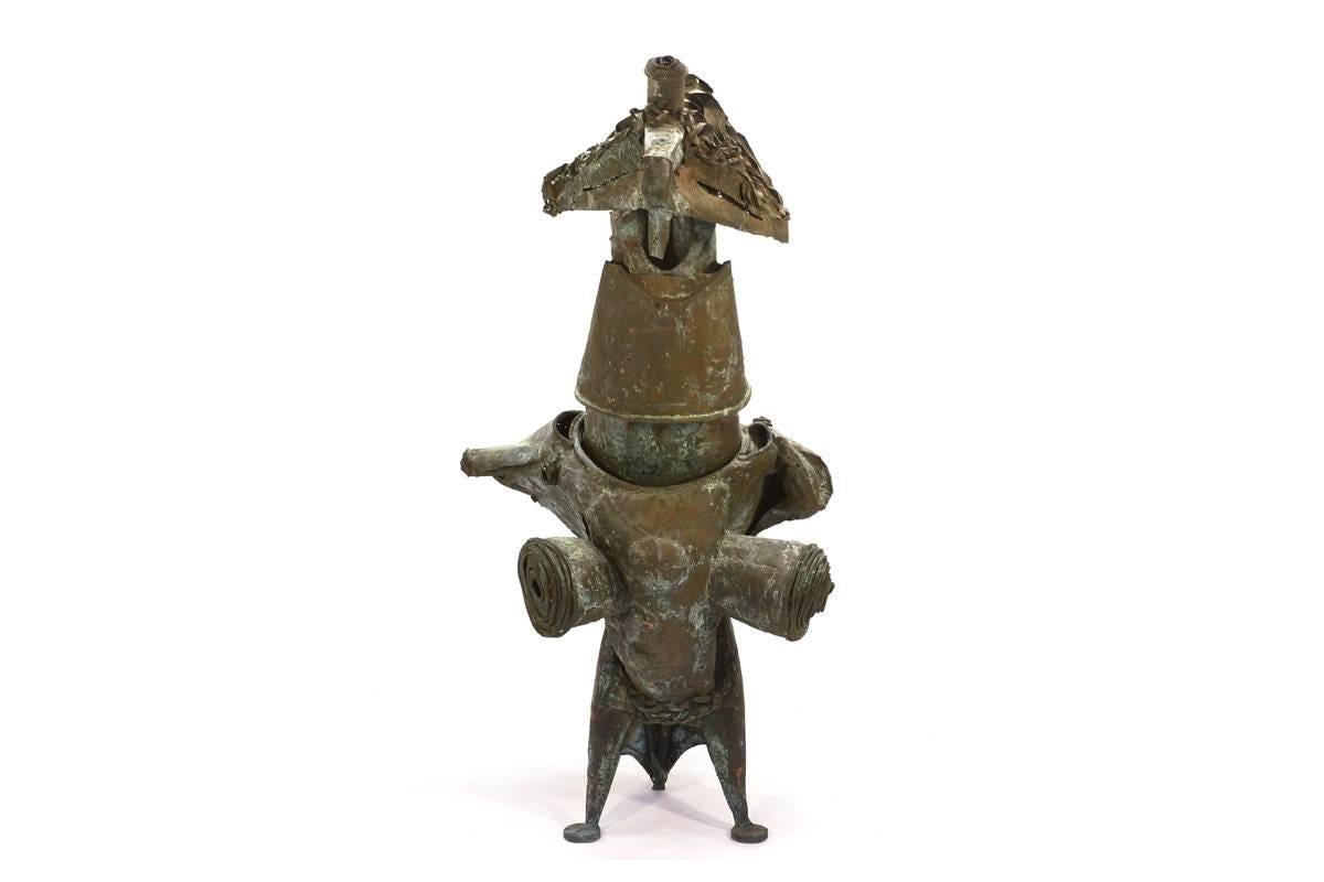 

Title: Chanticleer.

Artist: George Frederick Holschuh (1902-1995).

Year: 1967.

This piece was created primarily in copper, with other re-purposed/salvaged materials used throughout as was common in many of his pieces during this period.