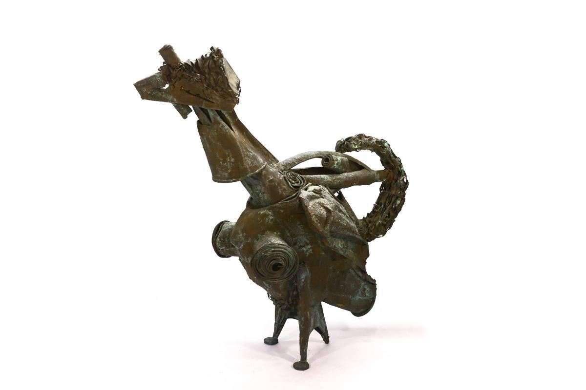 Monumental Copper Brutalist Sculpture 'Chanticleer' by Fred Holschuh In Good Condition For Sale In Long Beach, CA