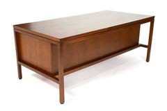 Large Walnut Executive Desk in the Style of Jens Risom