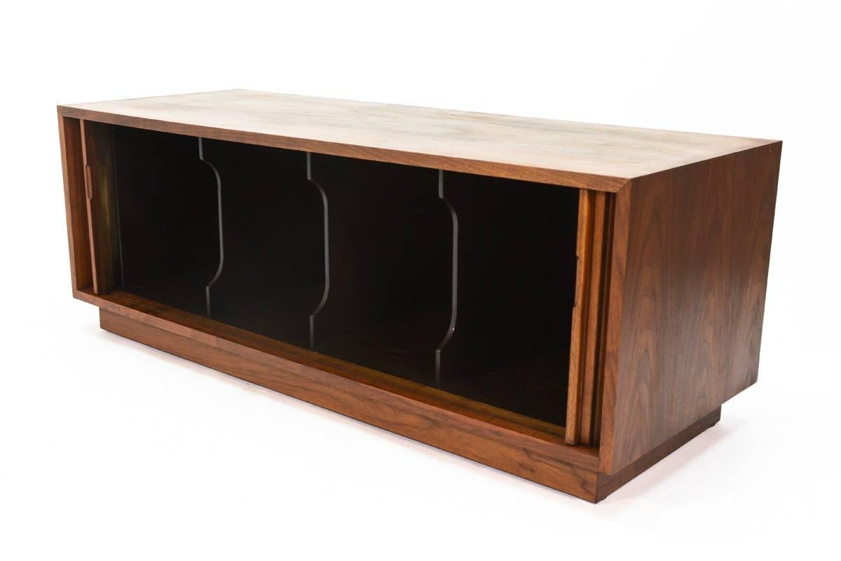 20th Century Low Walnut Tambour Cabinet and Shelf by Glenn of California