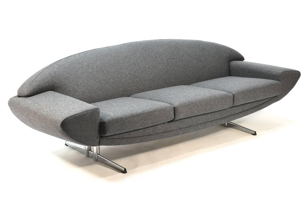 Beautiful 'Capri' sofa and lounge chair set designed by Johannes Andersen for Trensum of Sweden in 1958. These have been reupholstered in Maharam Divina Melange by Kvadrat. They are very comfortable, and retain the original sprung seat cushions. The