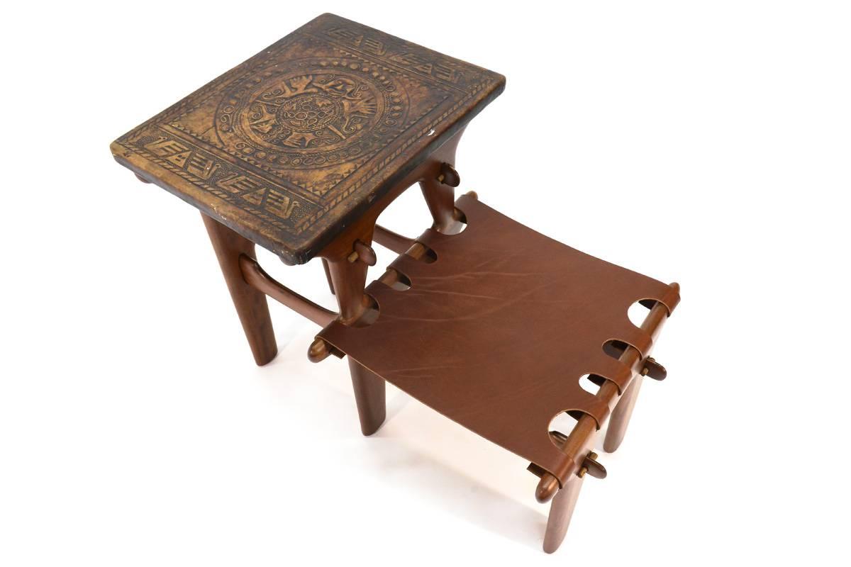 A very unique piece, I have yet to come across another example. By Angel Isaac Pazmino for Muebles de Estillo of Ecuador. This piece features solid mahogany construction, held together with pegs. There are no mechanical fasteners of any kind used.