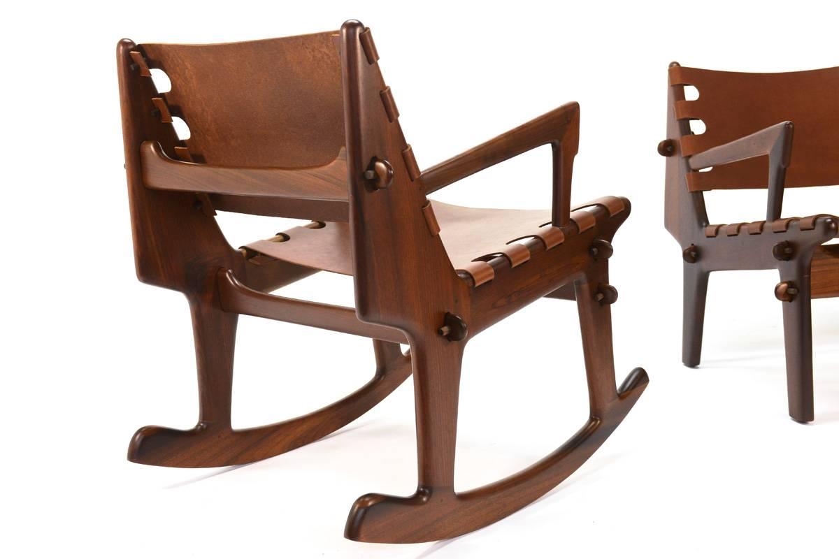 Rosewood and Leather Lounge and Rocker by Angel Pazmino In Excellent Condition In Long Beach, CA