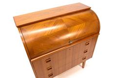 Swedish Teak Roll Top Secretary Desk