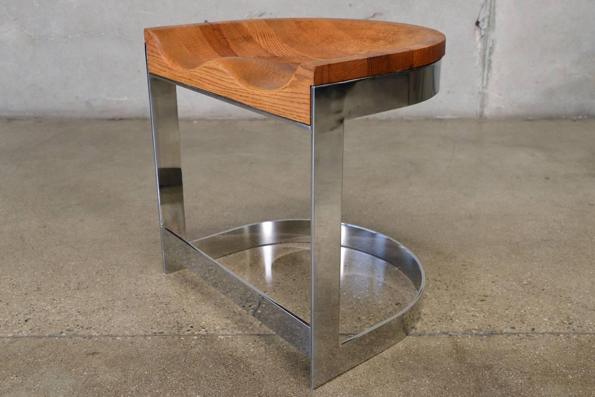 20th Century Oak and Chrome Stool by Warren Bacon For Sale