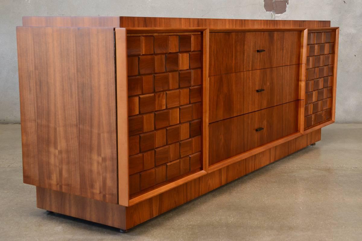 20th Century Large Walnut Brutalist Dresser