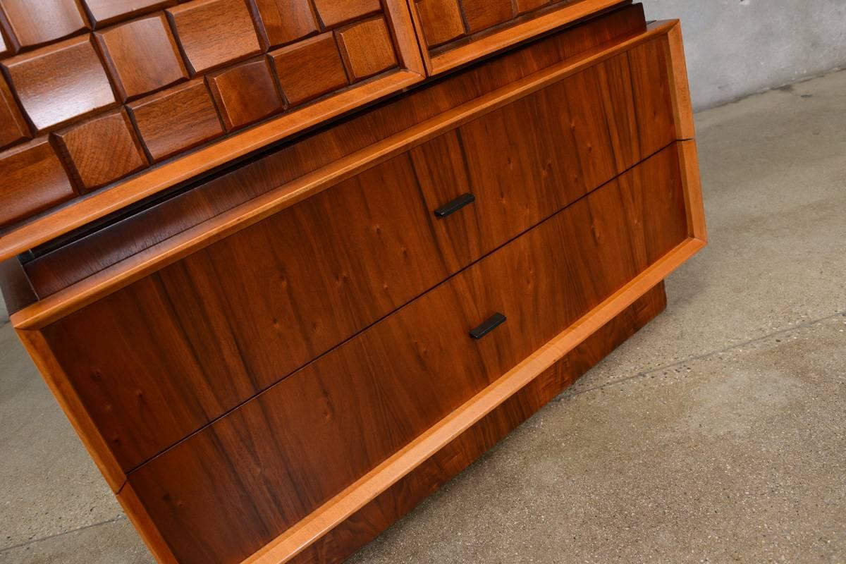 20th Century Large Walnut Brutalist Armoire