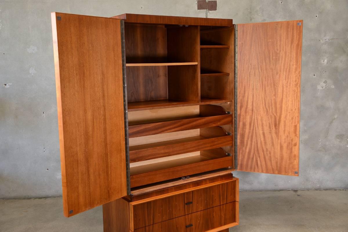 Large Walnut Brutalist Armoire In Excellent Condition In Long Beach, CA