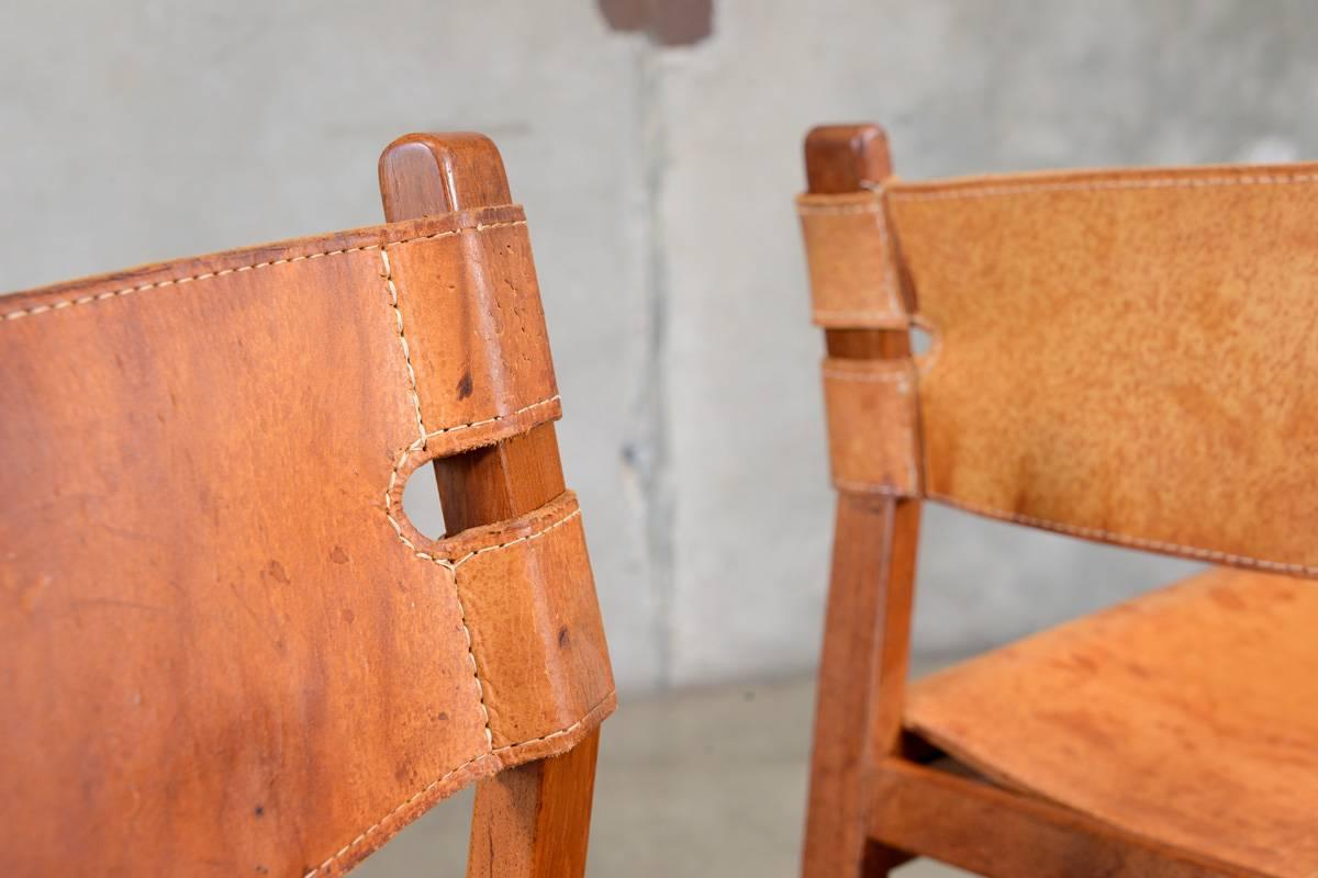 Set of Four Teak and Leather Sling Dining Chairs at 1stDibs