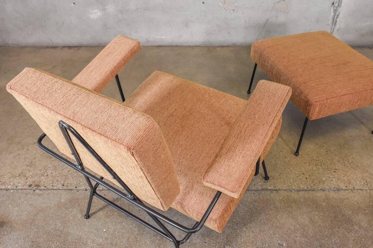20th Century Adrian Pearsall 104-C Iron Lounge Chair and Ottoman