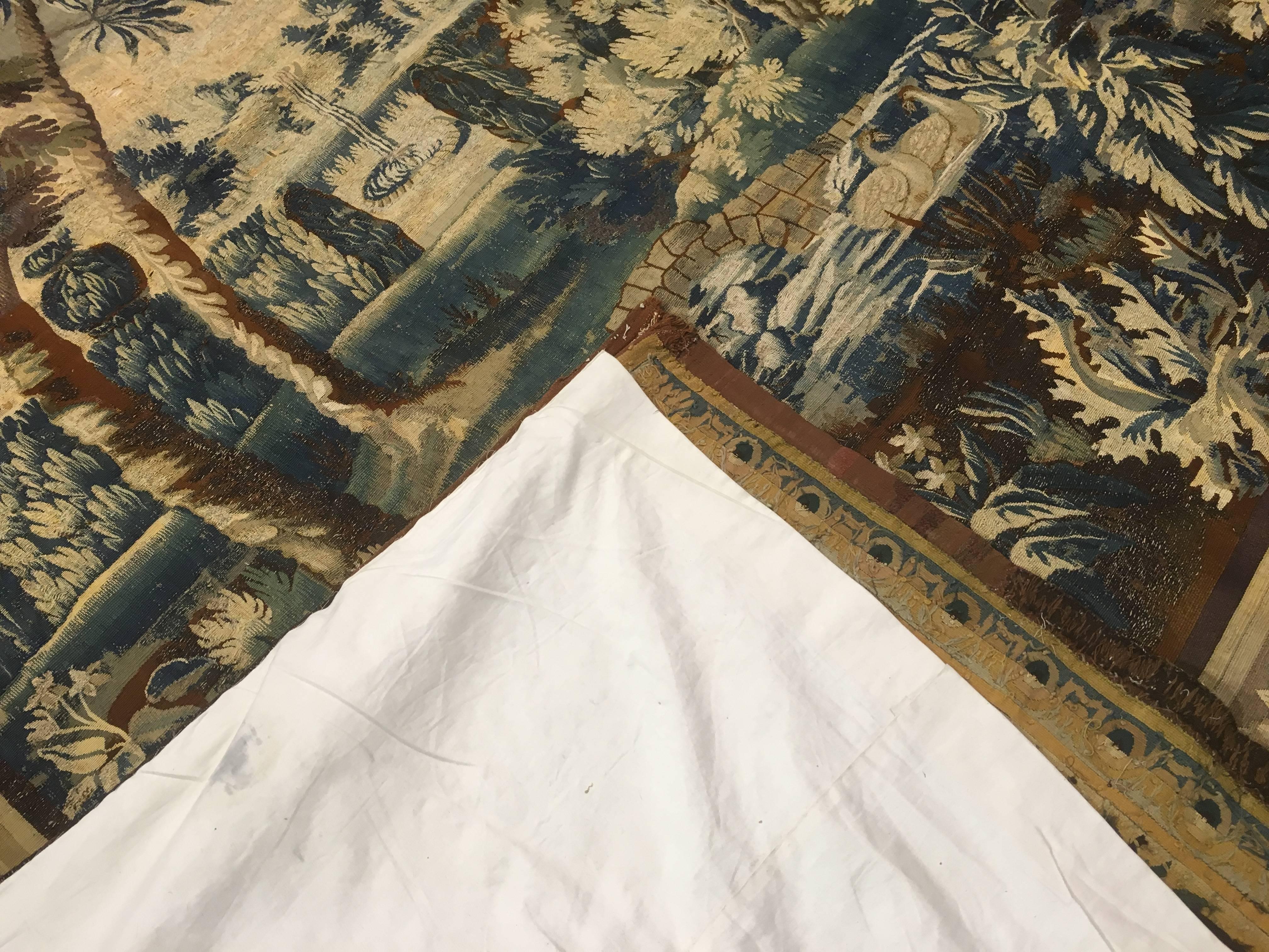 Hand-Woven 17th Century English Mortlake Tapestry Palace Size with a Crown Seal For Sale
