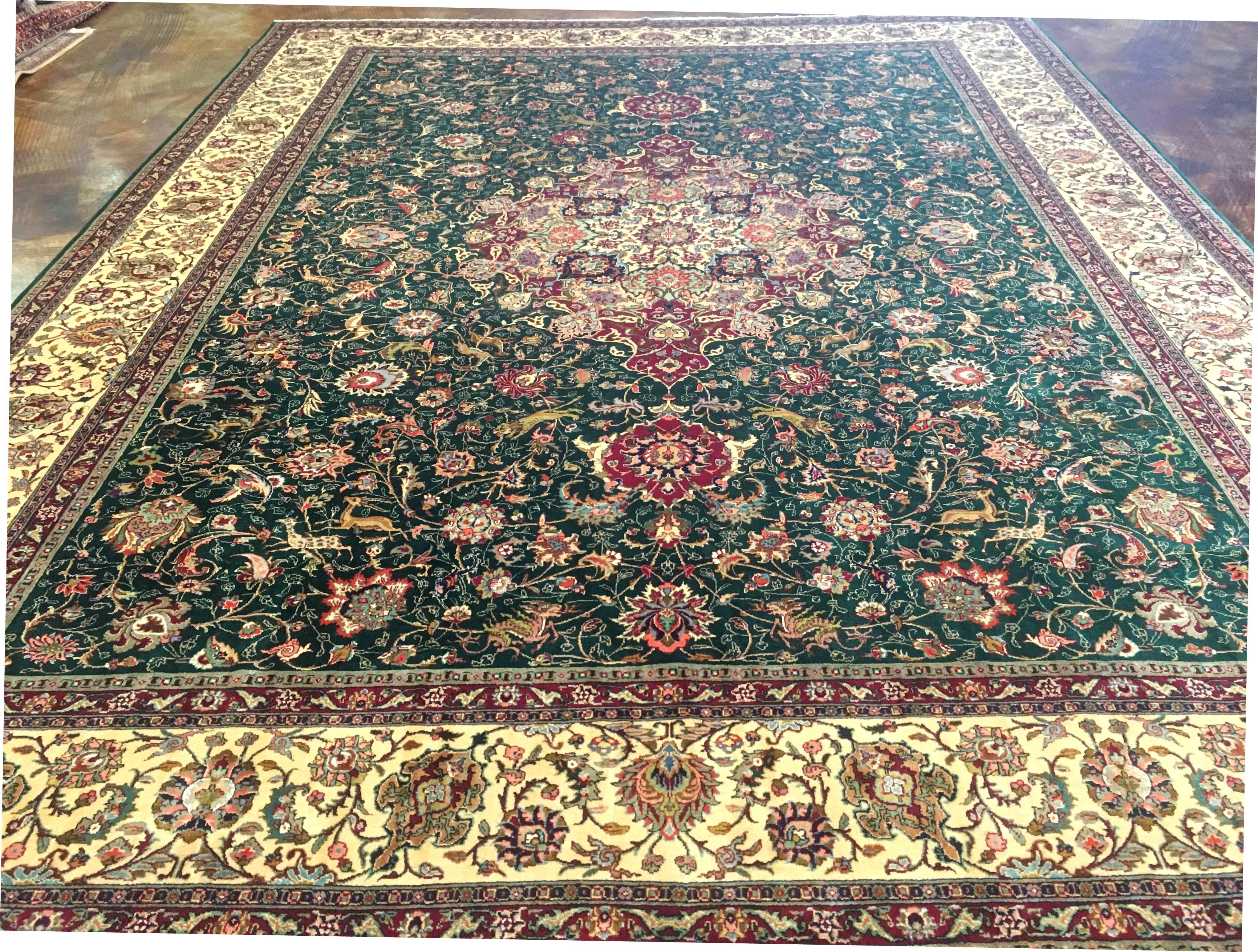 Hand-Knotted Persian Tabriz Hunting Scene Mid-20th Century Oriental Rug For Sale